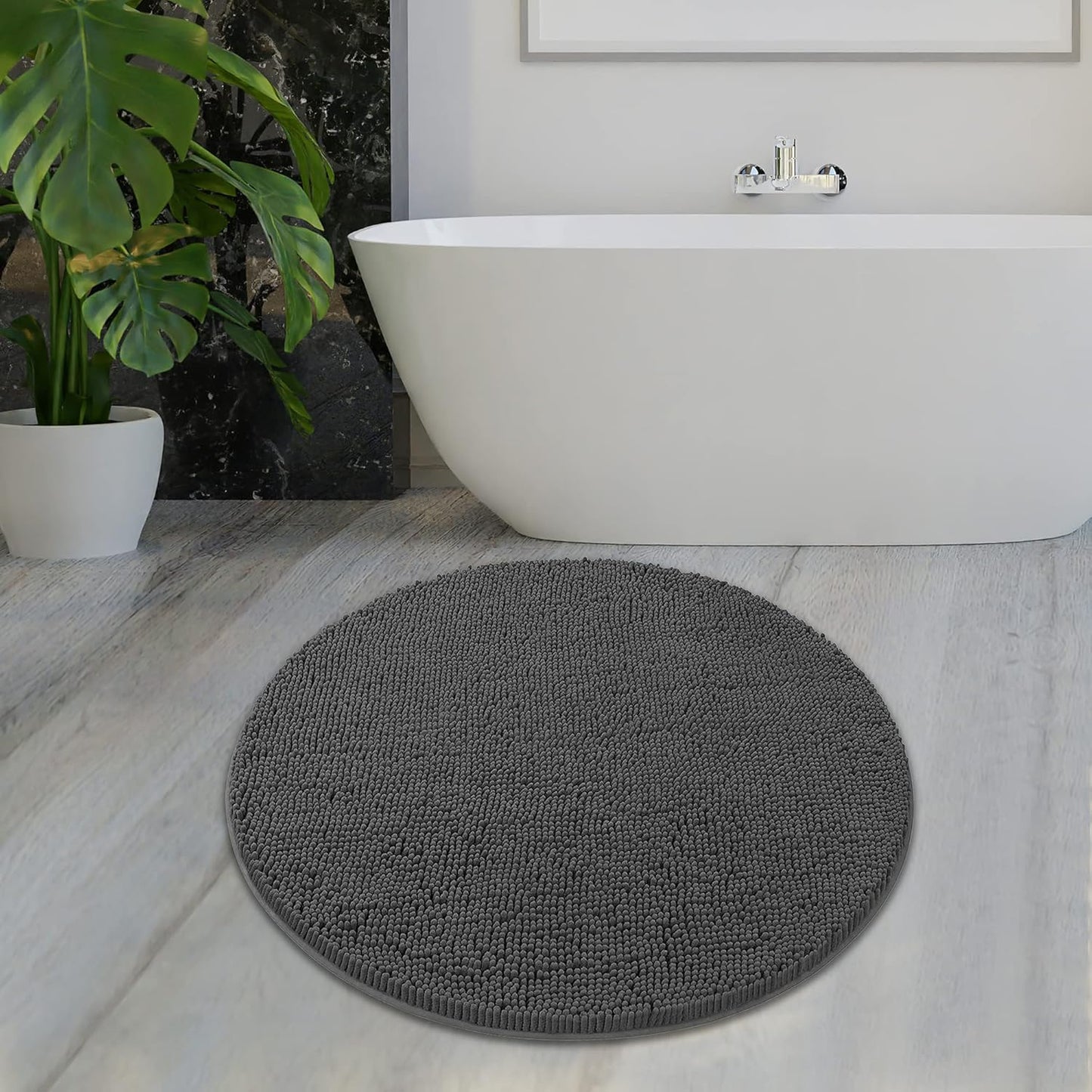 MAYSHINE Round Area Rug Set for Bathroom | Soft Plush Chenille Bath Mat, Water Absorbent Non-Slip Bathroom Rug | Washable Shag Carpet, Bedroom, or Home Décor | 36"x36" (Round) | Charcoal Gray