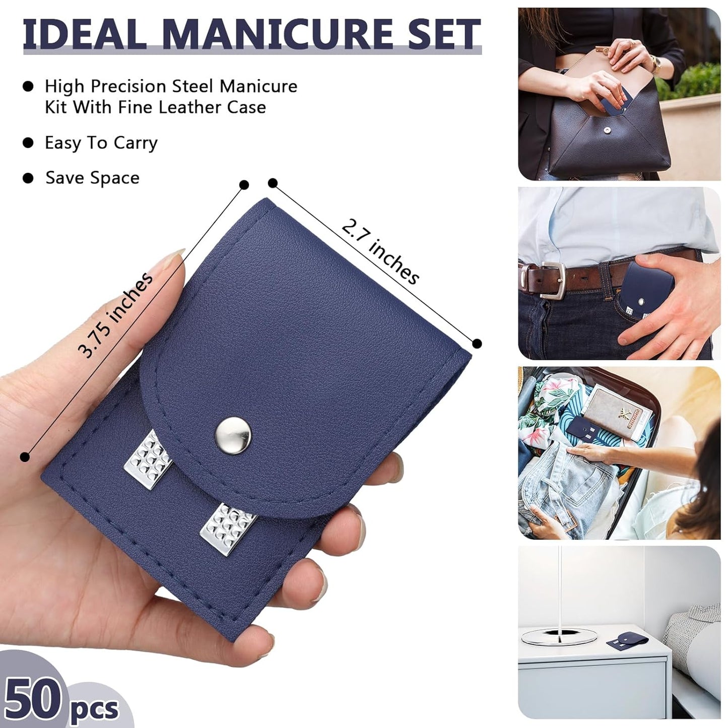 Geosar 50 Set Travel Manicure Kit Nail Clippers Pedicure Professional Nail Care Tools Stainless Steel Grooming Set with Portable Travel Case Gifts for Mother Father(Navy Blue)