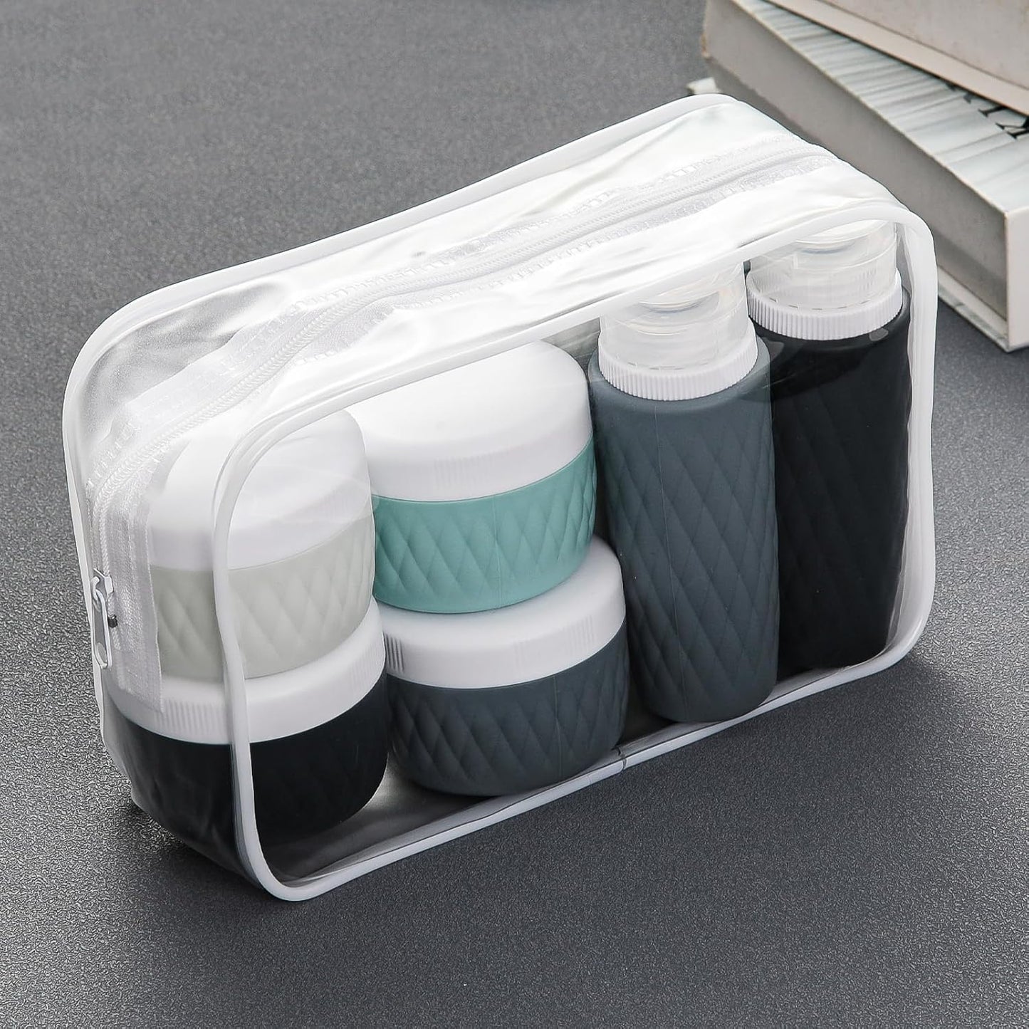 8 Pack Travel Bottles for Toiletries - 3 OZ / 90 ML, | Leak Proof Silicone Containers with Clear Bag, Travel Size Toiletries for Lotions, Creams, Foundation, Shampoo, body wash and More |