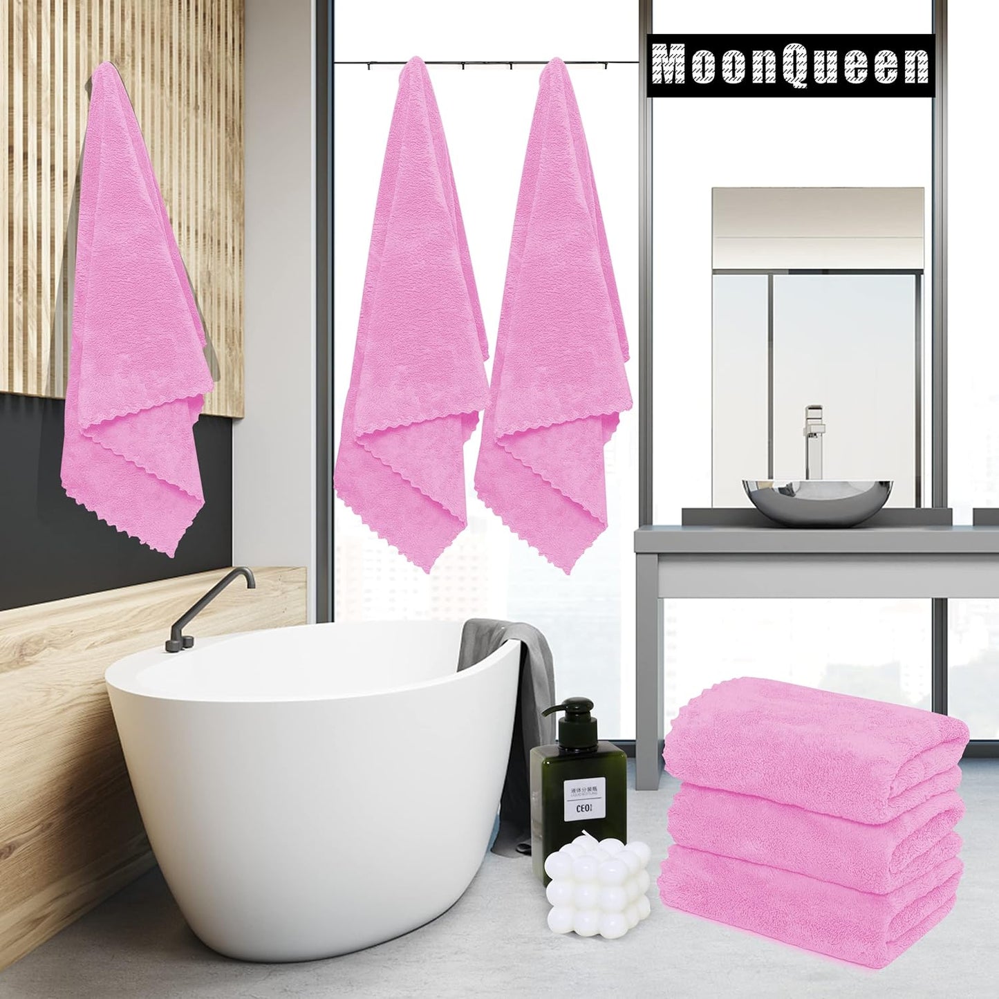 MOONQUEEN 2 Pack Premium Bath Towel Set - Quick Drying - Microfiber Coral Velvet Highly Absorbent Towels - Multipurpose Use as Bath Fitness, Bathroom, Shower, Sports, Yoga Towel (Frozen Berry)