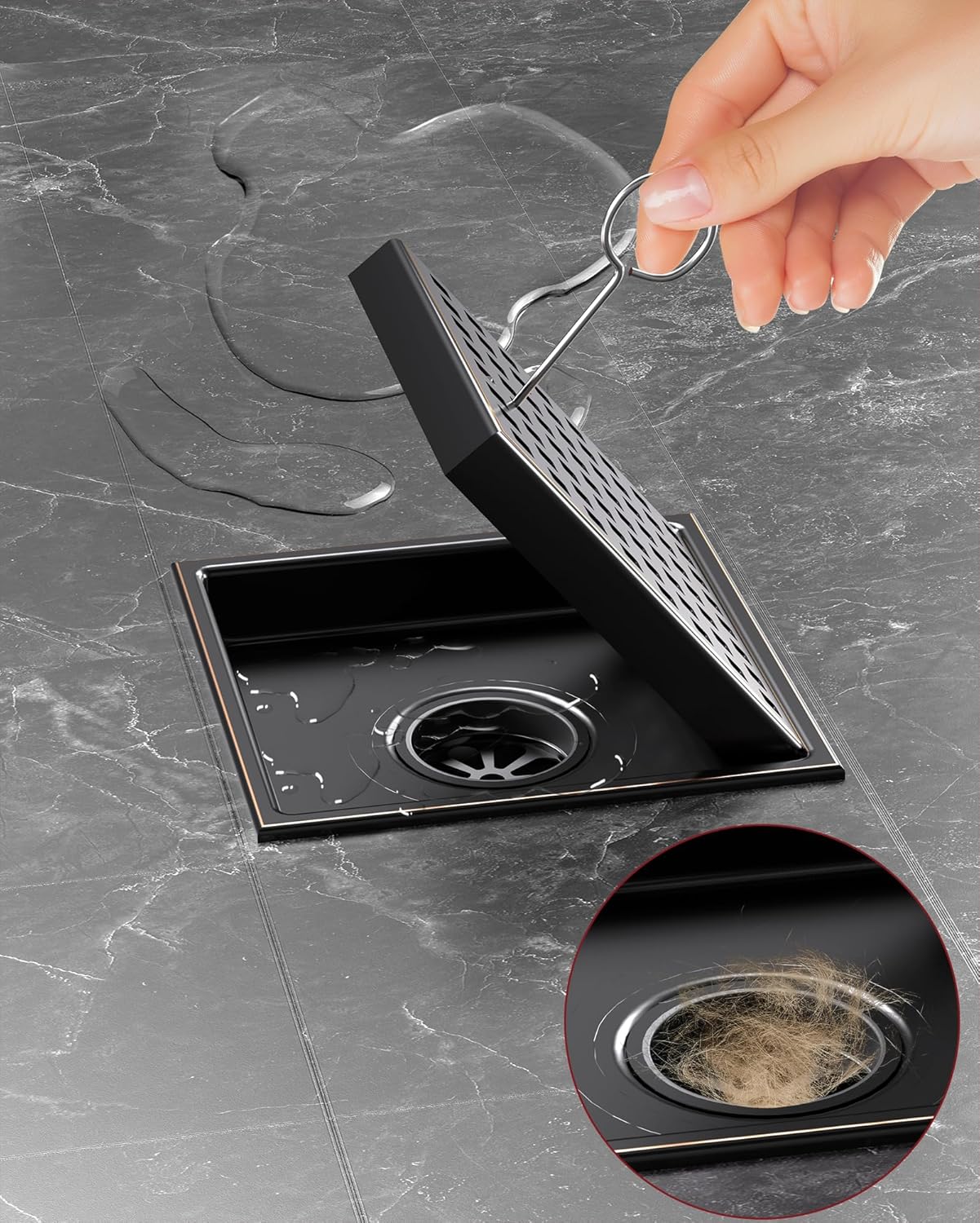 Square Shower Drain 6 Inch SUS304 Stainless Steel Bathroom Floor Drain Strainer, Hair Catcher, Anti-Clog, Rust-Resistant, Fast Drainage (Oil Rubbed Bronze)