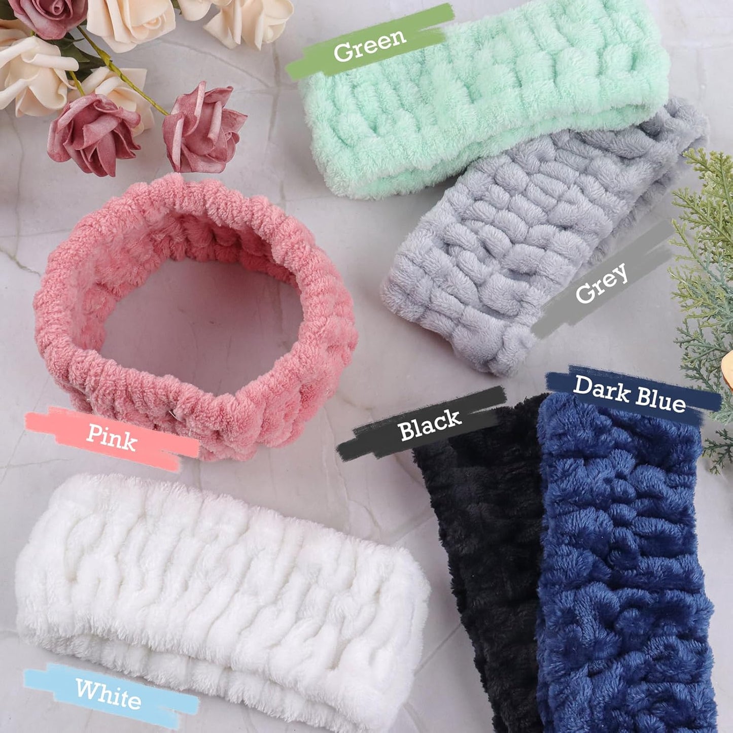 6PCS Spa Headband for Women – Soft Terry Cloth Hairband for Facial Makeup, Face Washing, Masking, Showering, and Spa Treatments (Multiple colors)