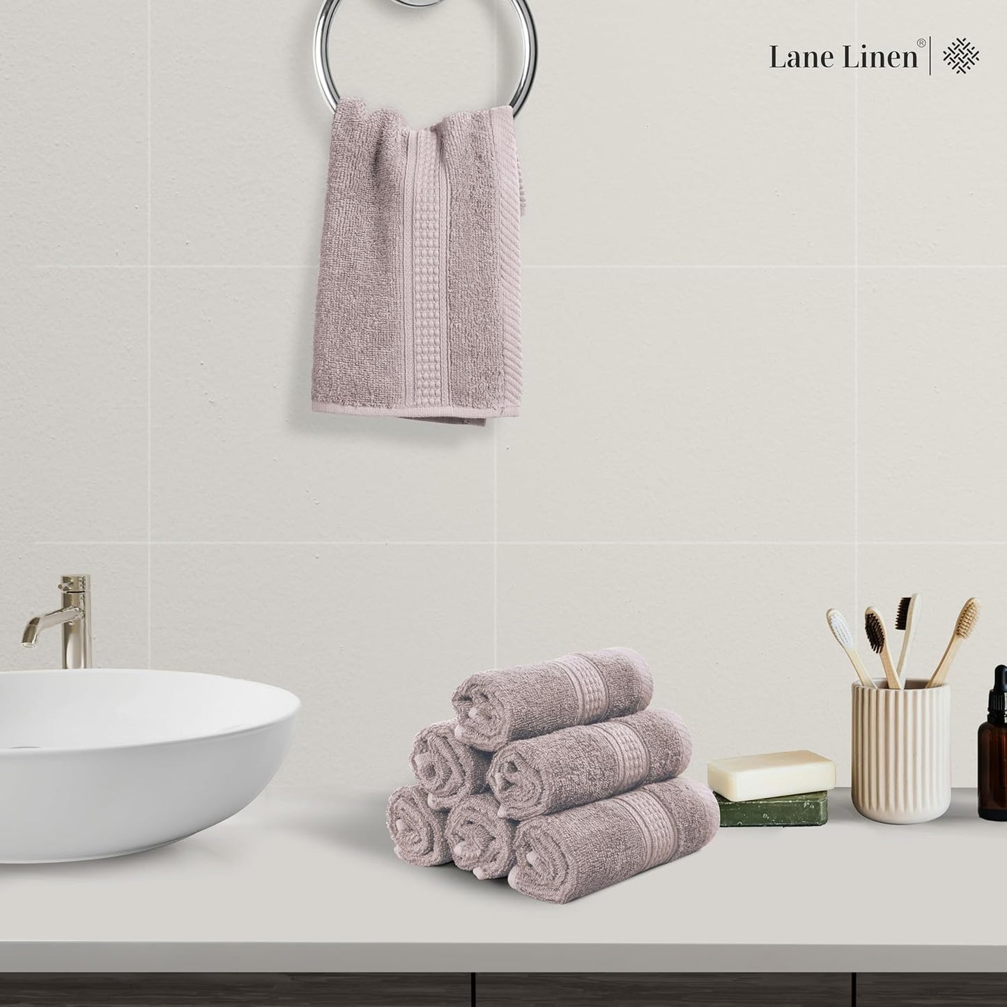 LANE LINEN 100% Cotton Wash Cloths - 12 Pcs - Spa & Salon Quality - Ring Spun Cotton Face Cloths - Soft & Absorbent Washcloths for Body, Beauty, Home, Gym - Fingertip Towels Set - 13"x13", Platinum