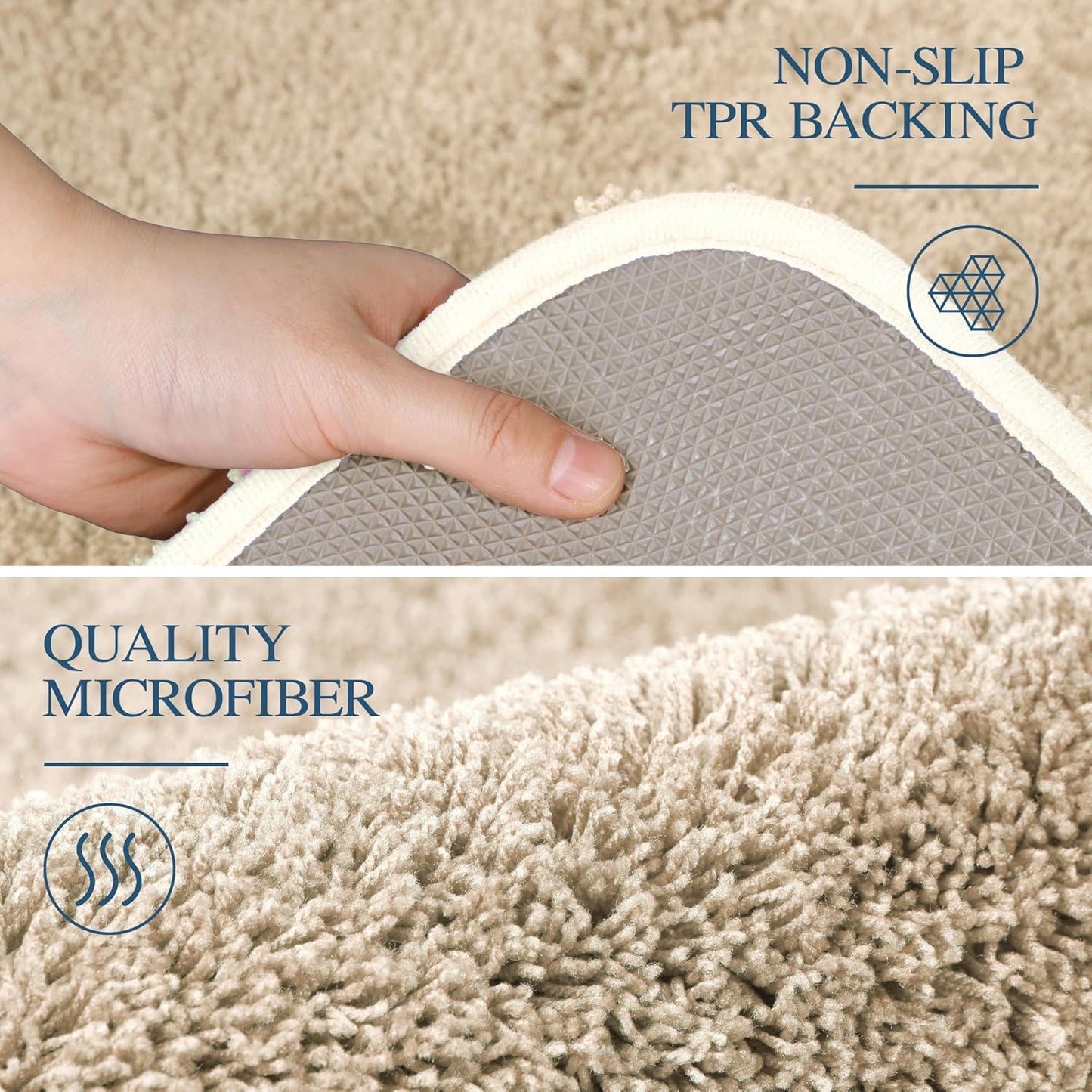 Walensee Bathroom Rug Non Slip Bath Mat (16 x 24, Beige) Water Absorbent Soft Microfiber Shaggy Bathroom Mat Machine Washable Bath Rug Thick Plush Rugs for Shower