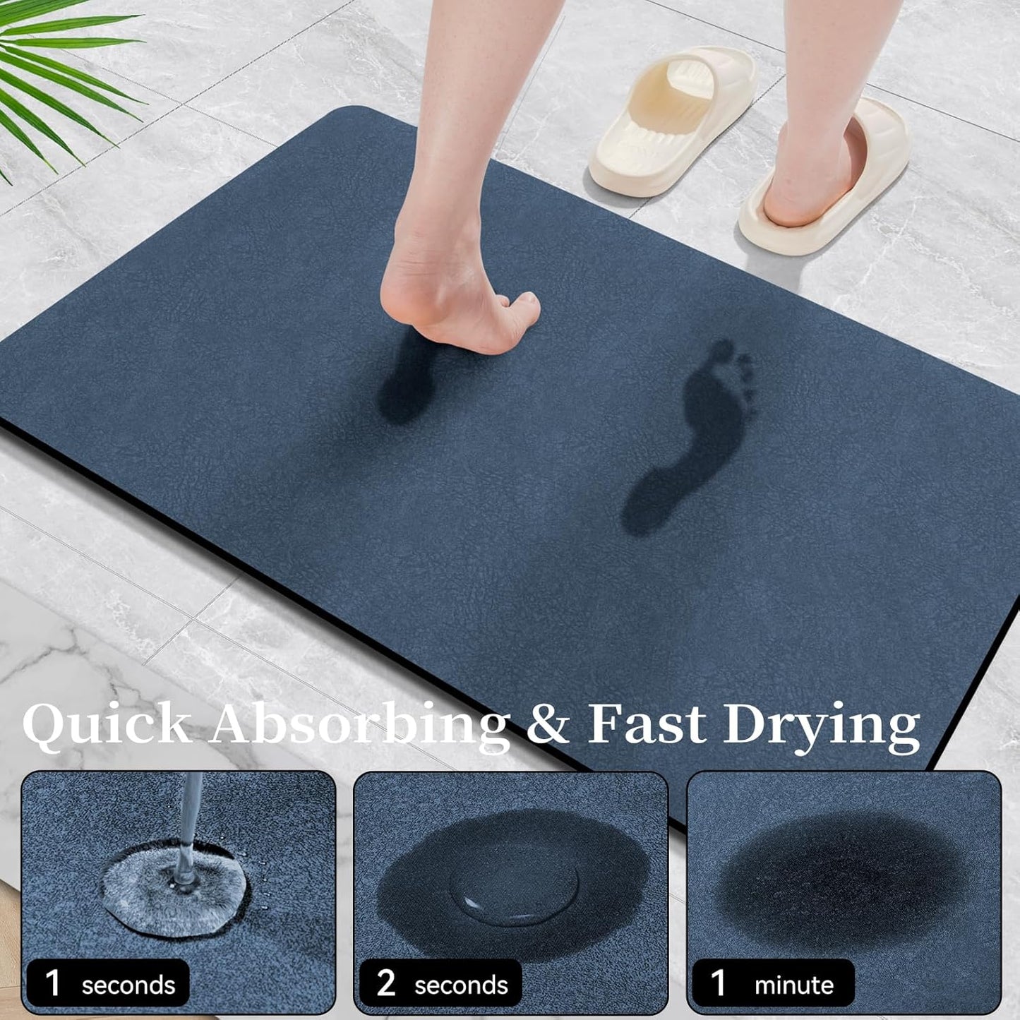 Bath Mat Rugs 24x17 - Diatomaceous Earth Bath Mat Quick Dry Absorbing Bathroom Rugs Rubber Non Slip Thin Bathroom Mat Fit Under Door, Bath Mats for Bathroom Floor,Tub and Shower,Sink, Navy Blue