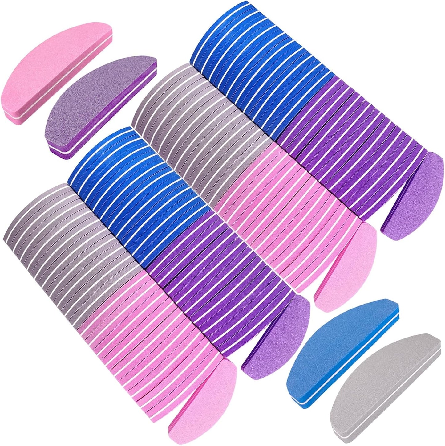 80 Pcs Nail Buffers, Buffer Block Nail Files Bulk for Acrylic Nails and Natural Nails Double Sided 100/180 Grit Portable Washable Sanding Buffing Buffers Arc Shape (80Pcs Multicolor)