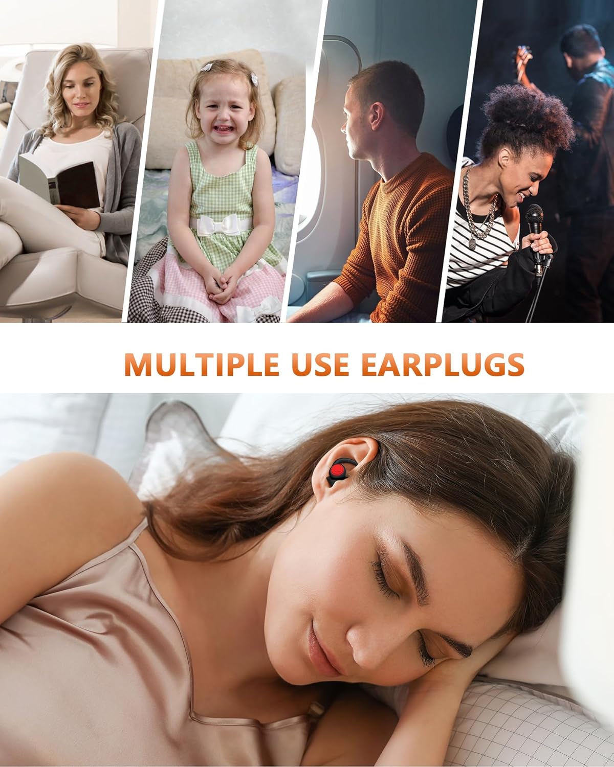 Noise Reduction Earplugs, 25dB Sound Blocking, Silicone Comfort Fit, Black