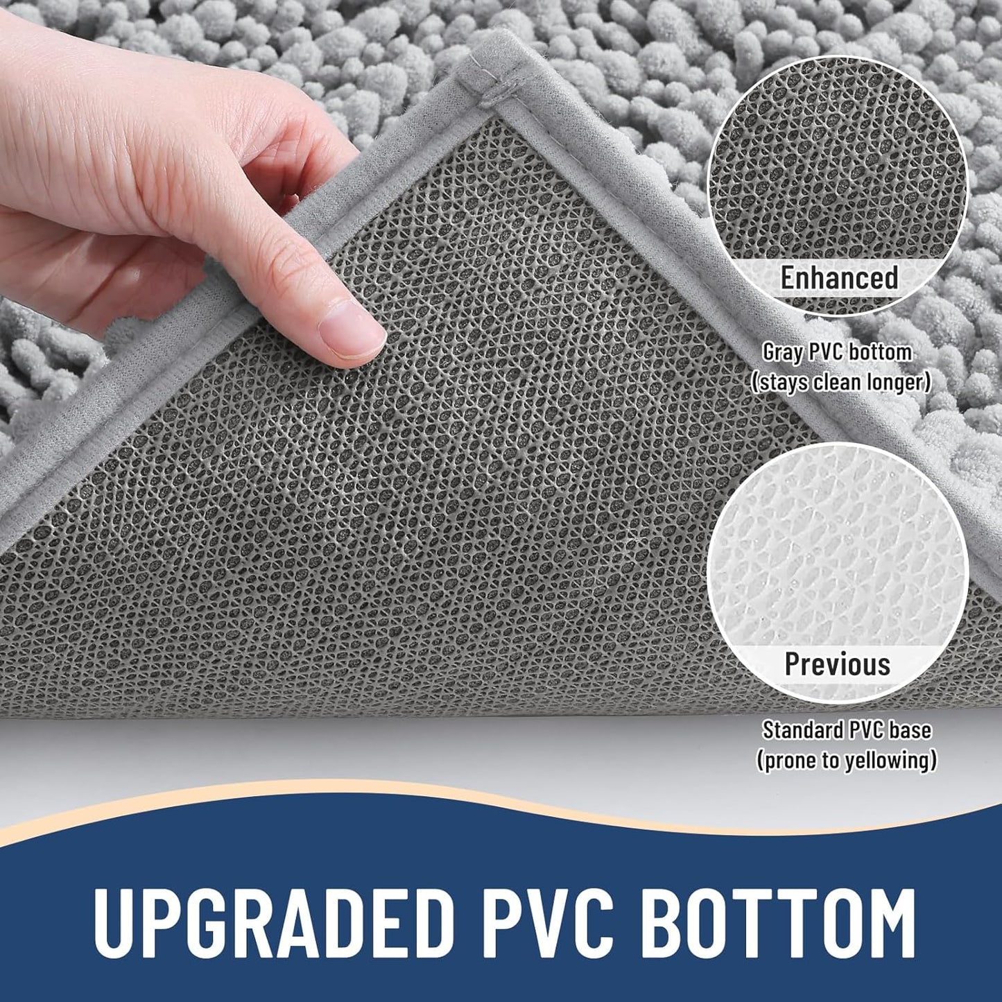 Arotive Luxury Chenille Bathroom Rug Mat, Extra Soft Thick Absorbent Shaggy Bath Rugs, Non-Slip Machine Wash Dry, Plush Bath Mats for Bathroom, Shower and Tub, 70x46, Light Grey