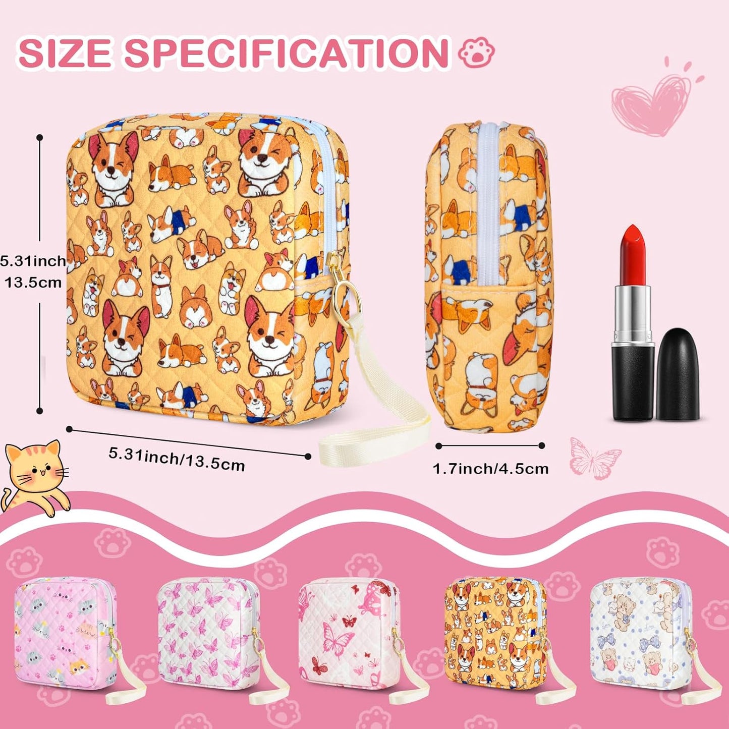 Tampon Holder for Purse, Quilted Period Bag Sanitary Napkin Storage Bag for Girls Womens, Portable Feminine Emergency Pad Period Pouch(Orange Dog)