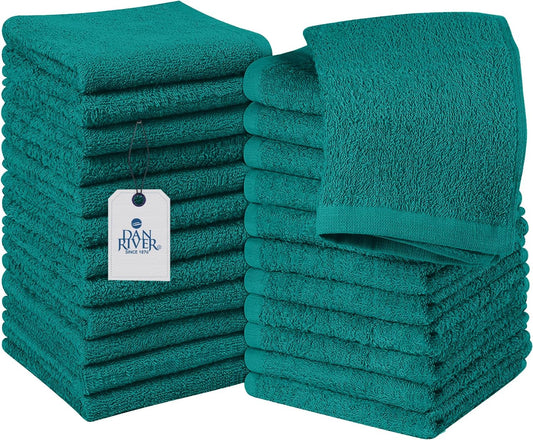 DAN RIVER 100% Cotton Wash Cloths 24 Pack [12x12] Soft & Absorbent Soft face Towels, Gym, Hotels & Spa Perfect for Everyday Use Fingertip Towels, Teal