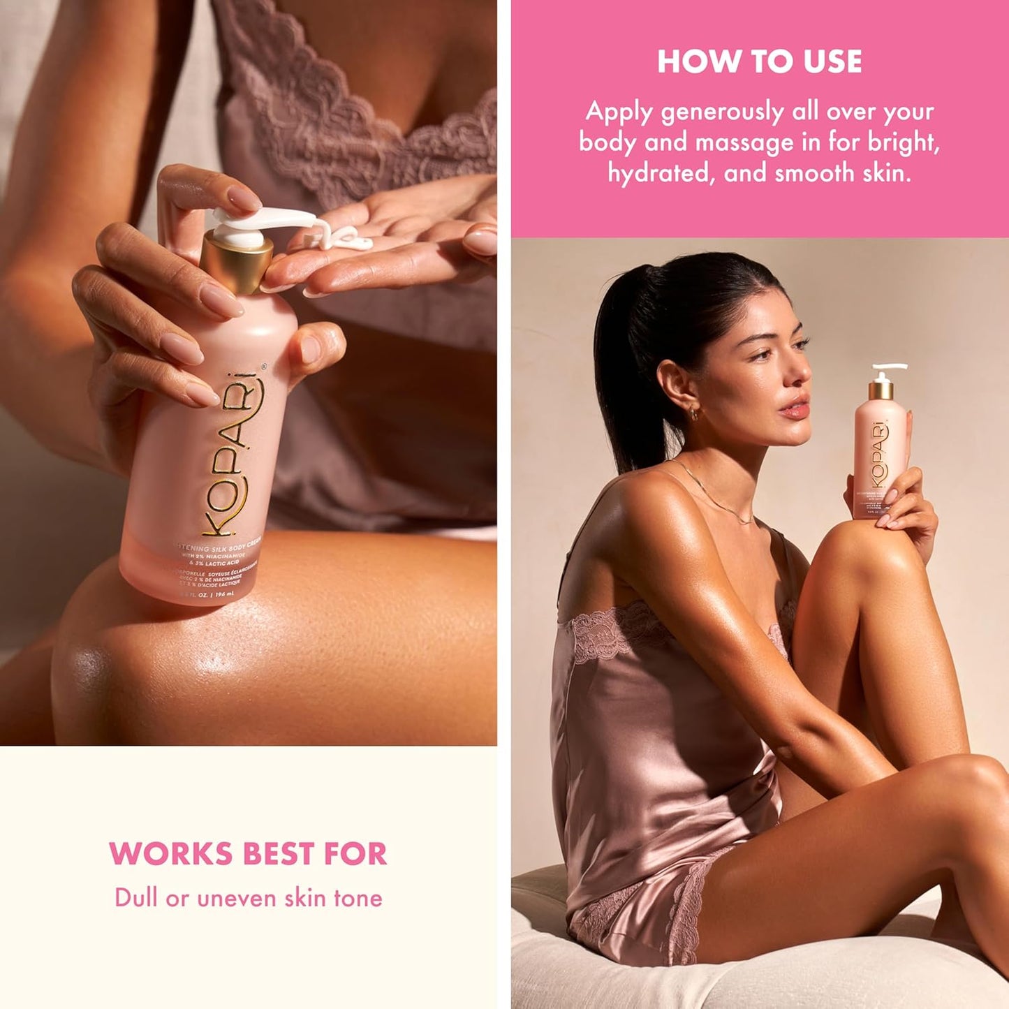 Kopari Brightening Silk Body Cream with 2% Niacinamide, AHAs & Kakadu Plum – Hydrating Body Lotion for Radiant, Even Skin Tone, Lightweight, Fast-Absorbing, Juicy Pink Guava Scent, 6.7 oz