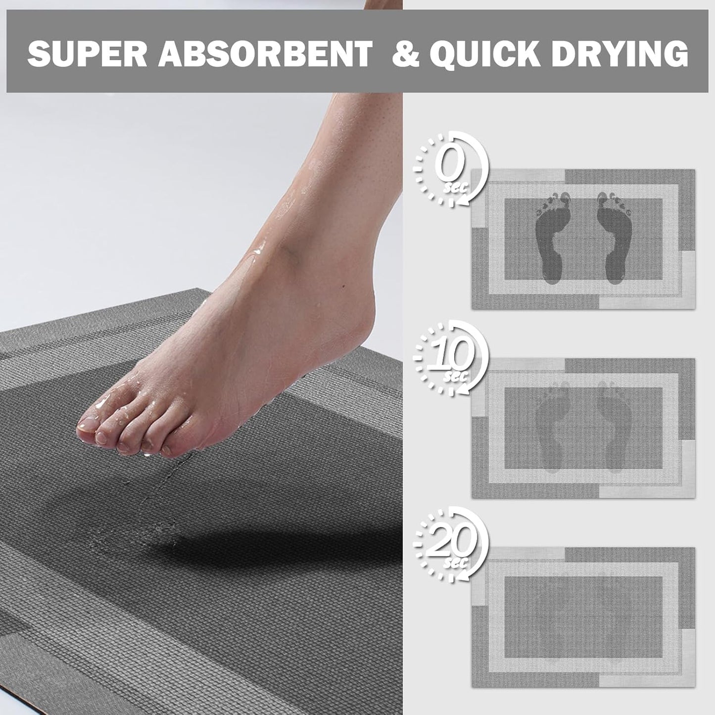 Non Slip Long Bath Mat Bathroom Runner, Rubber Backing Ultra Thin Bathroom Rugs Fit Under Door Quick Dry Super Absorbent Washable Bath Rug Shower Mat for Bathtub Sink Floor, Grey 24"x48"