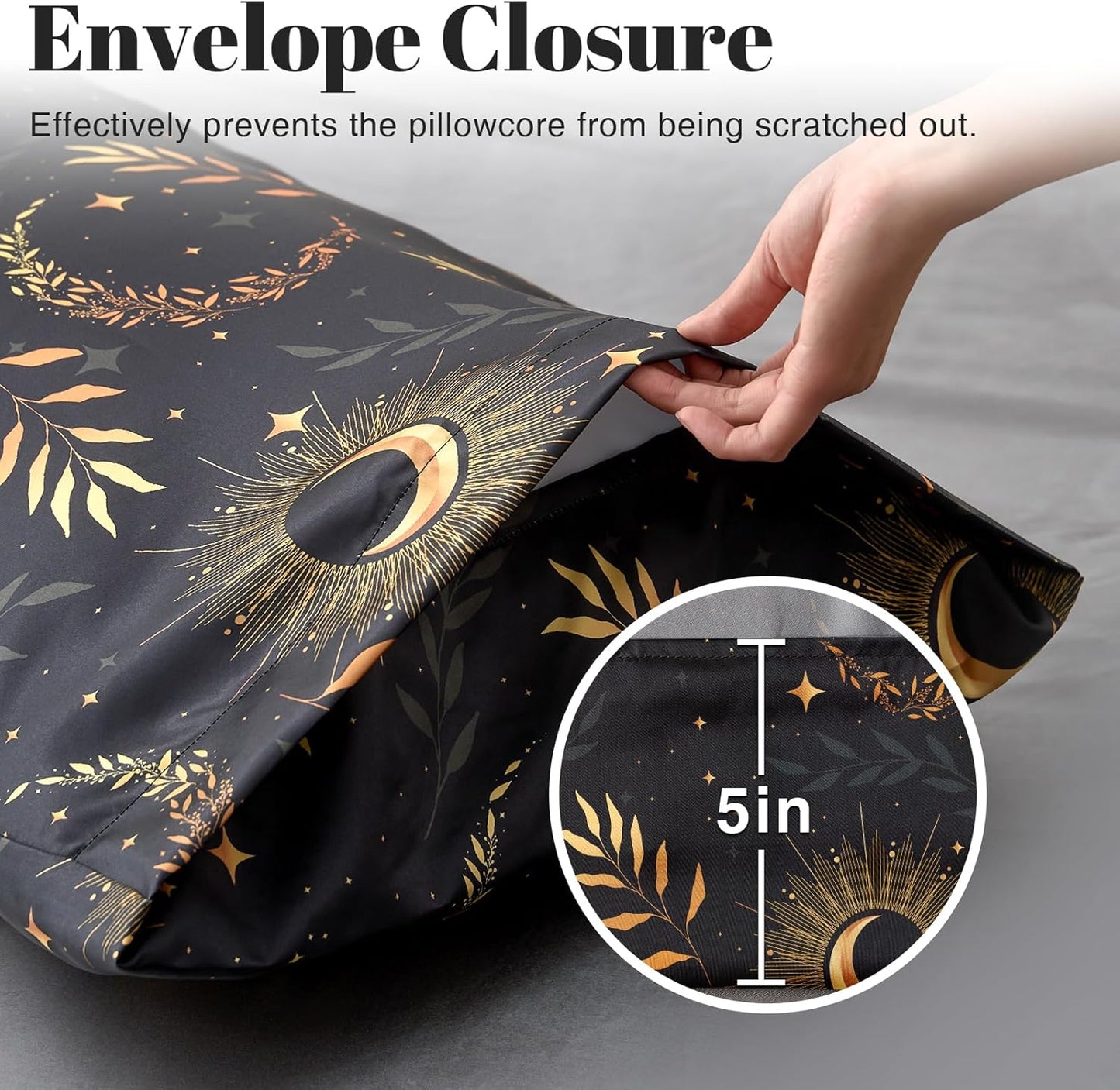 EXQ Home Satin Pillowcase for Hair and Skin Body- Multicolor Printed Black Moon Silk Pillowcase 20x54 inches - Body Pillow Cases with Envelope Closure, Gifts for Women