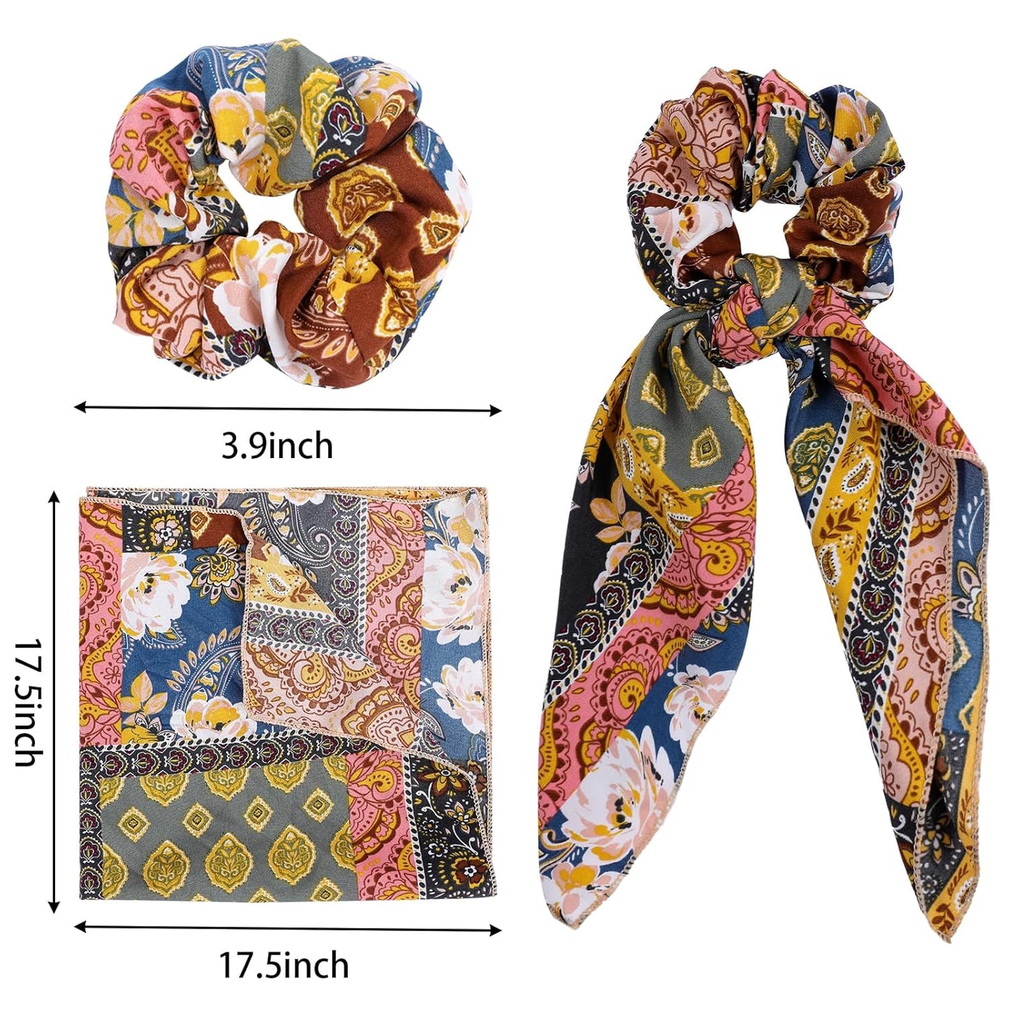 Paisley Scrunchie Hair Accessories - Chiffon Hair Scarf Bandana, Scrunchies, Ribbons, Ponytail Holders, and Bow Scrunchies for Women (6PCS)