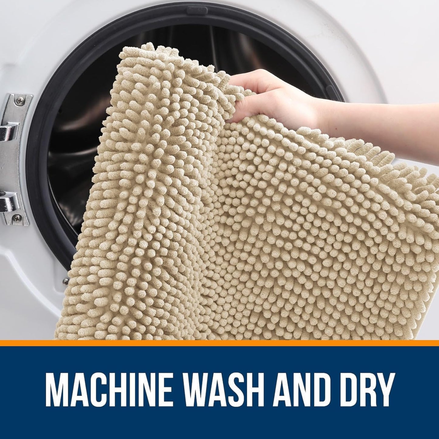 OLANLY Bathroom Rugs 45x27, Extra Soft Absorbent Chenille Bath Rugs, Rubber Backing Quick Dry, Machine Washable Bath Mats for Bathroom Floor, Tub and Shower, Home Decor Accessories, Beige