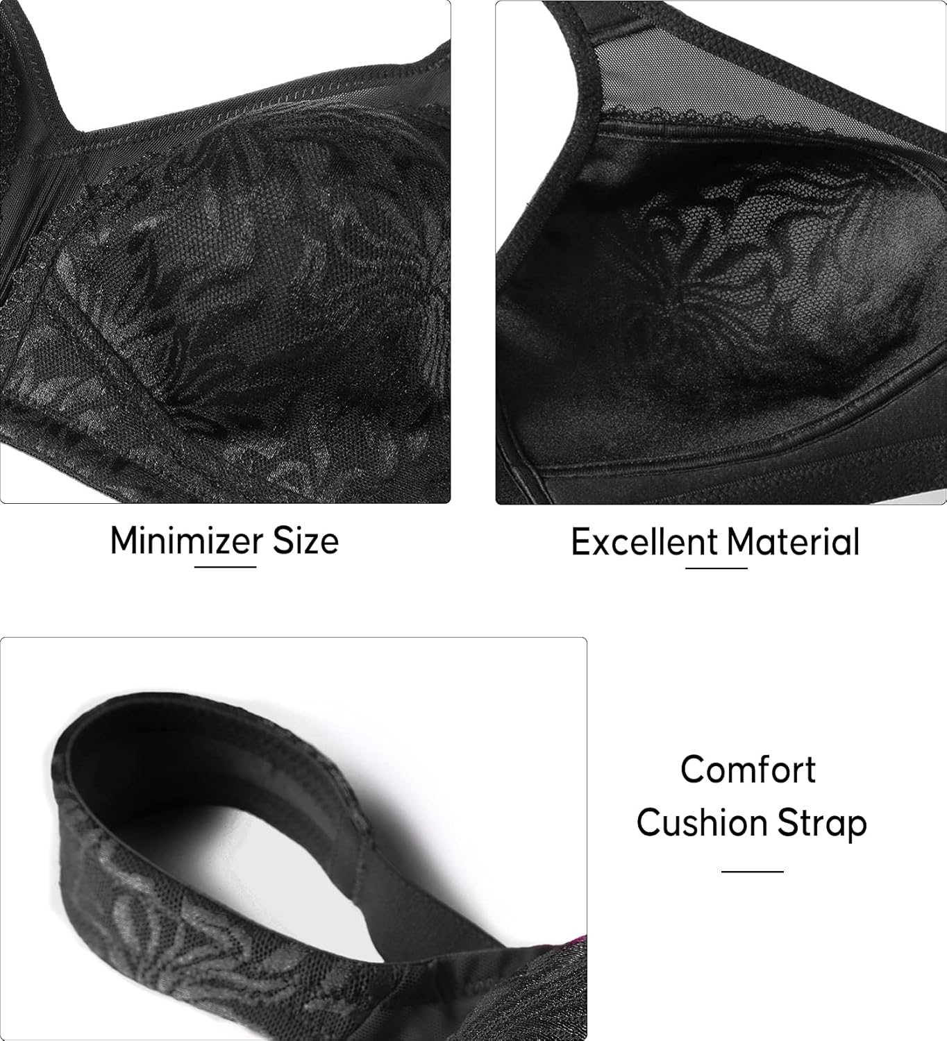 ZeroBound Women's Minimizer Bras Comfort Cushion Strap Wirefree Full Coverage Large Bust Non-Padded Bra