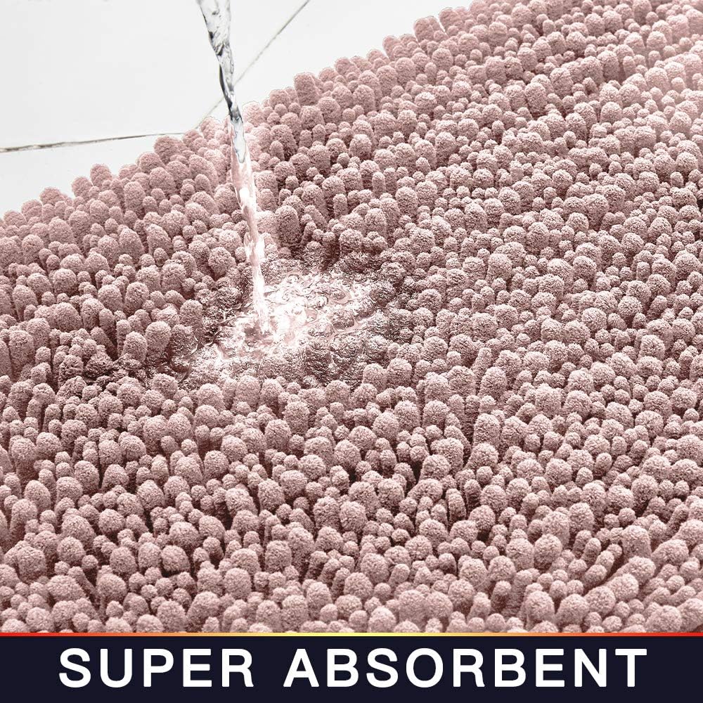 Walensee Bathroom Rug 2 Pieces Set Non Slip Bath Mat (20"x32" Plus 20"x32" Dusty Pink) Water Absorbent Super Soft Shaggy Chenille Machine Washable Dry Extra Thick Perfect Carpet for Shower Floor