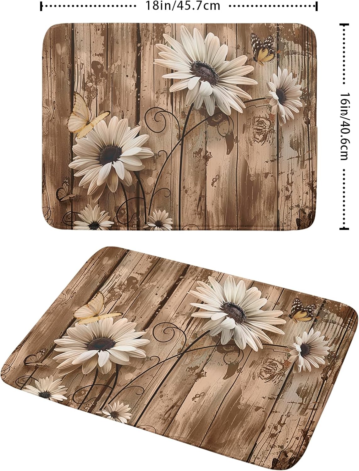 Summer Daisy Flowers Dish Drying Mat for Kitchen Counter 16x18in Rustic Wood Floral Kitchen Mat Daisy Microfiber Absorbent Dish Drainer Mat Fast Dry Kitchen Accessories Dishes Pad for Countertops