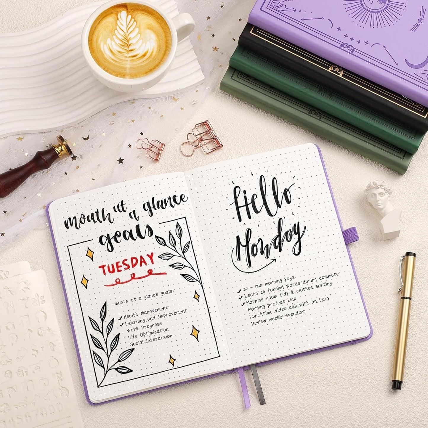 Dotted Journal for Women Men, 192 Pages A5 Notebook Journal, Hardcover Notebook with 100Gsm Thick Pages, Leather Note Book for Writing, Travel, Business, Office, Prayer 5.7 x 8.3, Light Purple