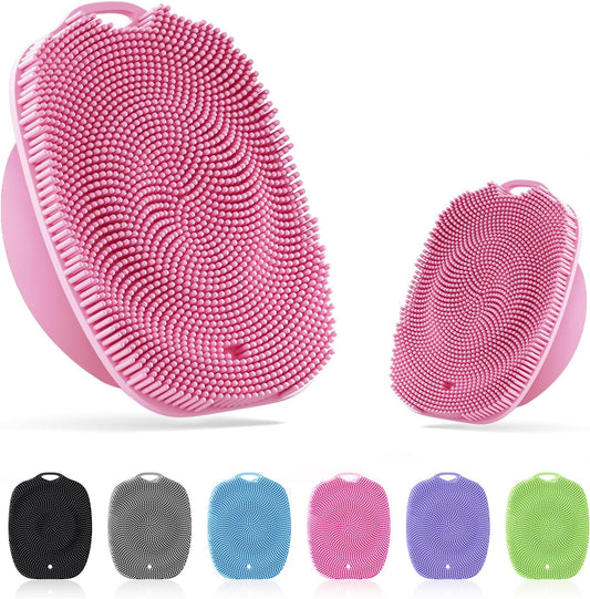 Soft Silicone Body Scrubber, Gentle Like a Hand Exfoliating Your Skin and Build Up Lather, Back Large Suction Cup Easy to Store, & Deep Clean (Body Scrubber + Face Scrubber Pink)