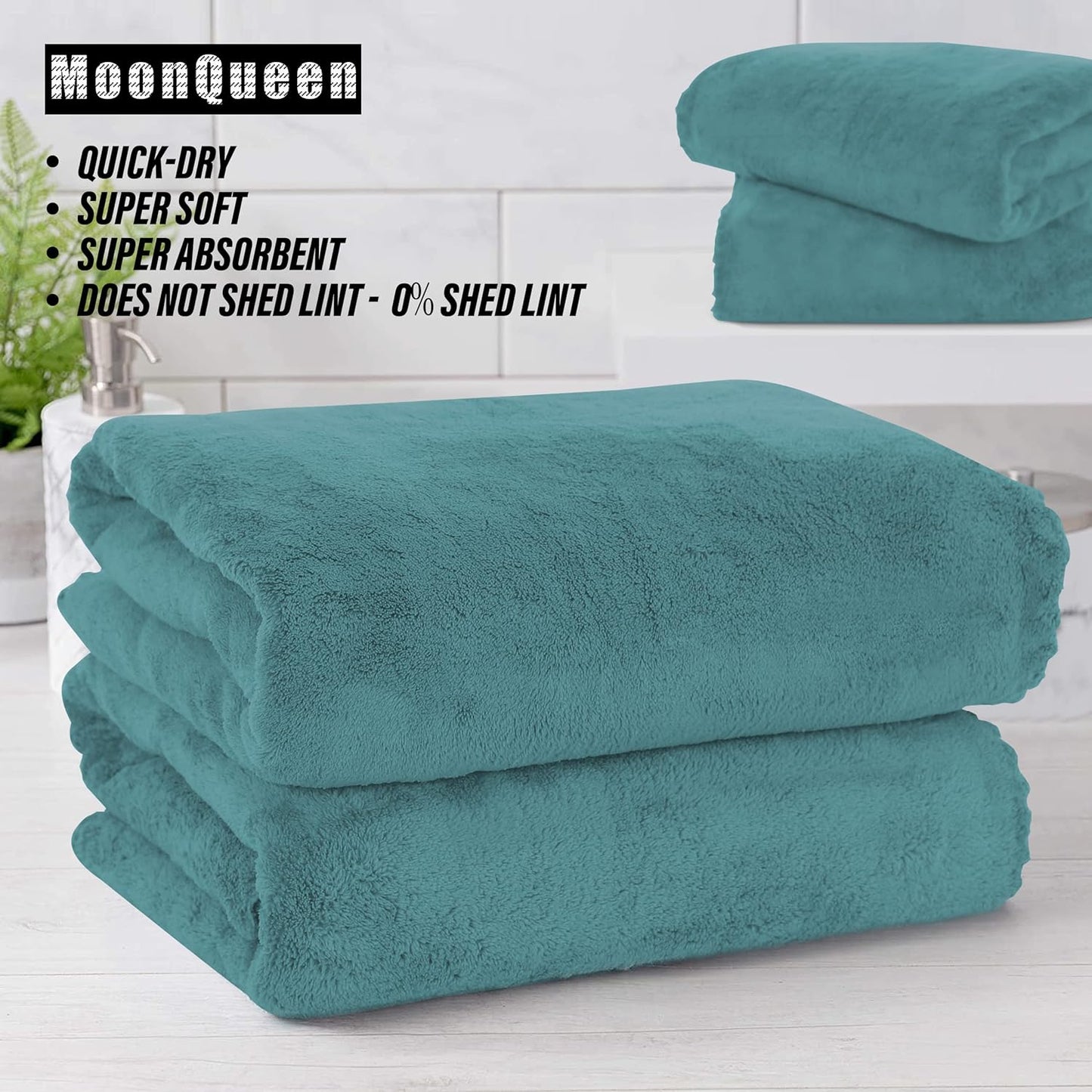 MOONQUEEN 6 Pack Premium Bath Towel Set - Quick Drying - Microfiber Coral Velvet Highly Absorbent Towels - Multipurpose Use as Bath Fitness, Bathroom, Shower, Sports, Yoga Towel (Teal)