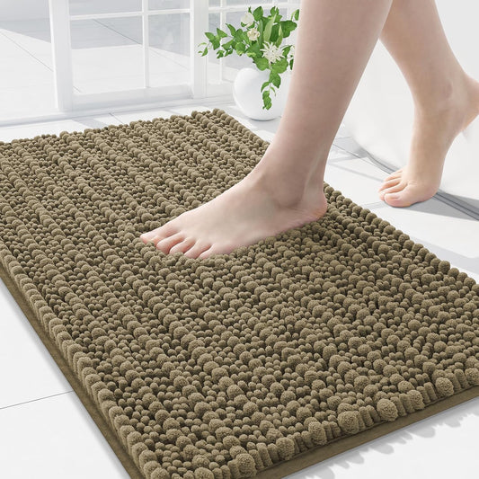 Arotive Luxury Chenille Bathroom Rug Mat, Extra Soft Thick Absorbent Shaggy Bath Rugs, Non-Slip Machine Wash Dry, Plush Bath Mats for Bathroom, Shower and Tub, 34x21, Camel