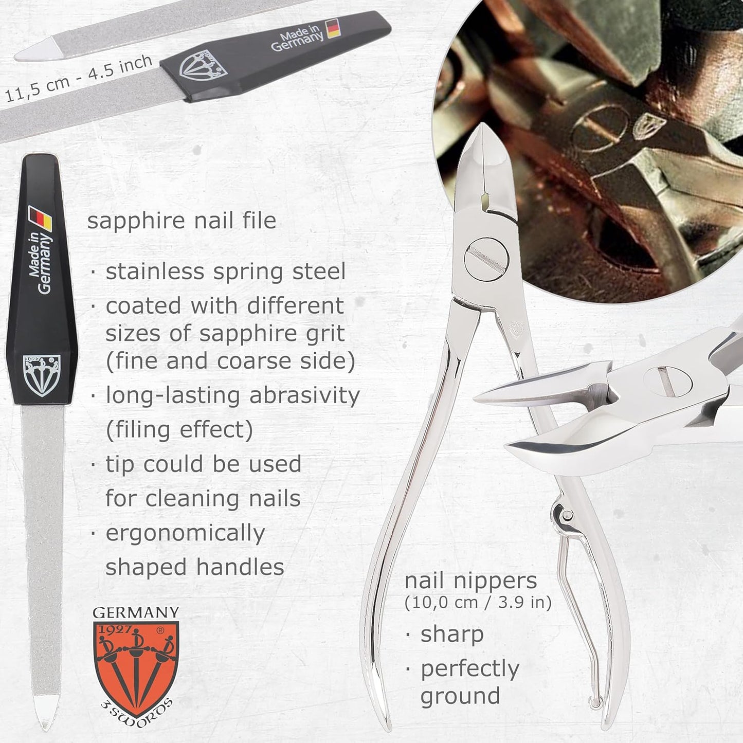 3 Swords Germany - brand quality 7 piece manicure pedicure grooming kit set for professional finger & toe nail care scissors clipper fashion leather case in gift box, Made by 3 Swords Germany (6271)