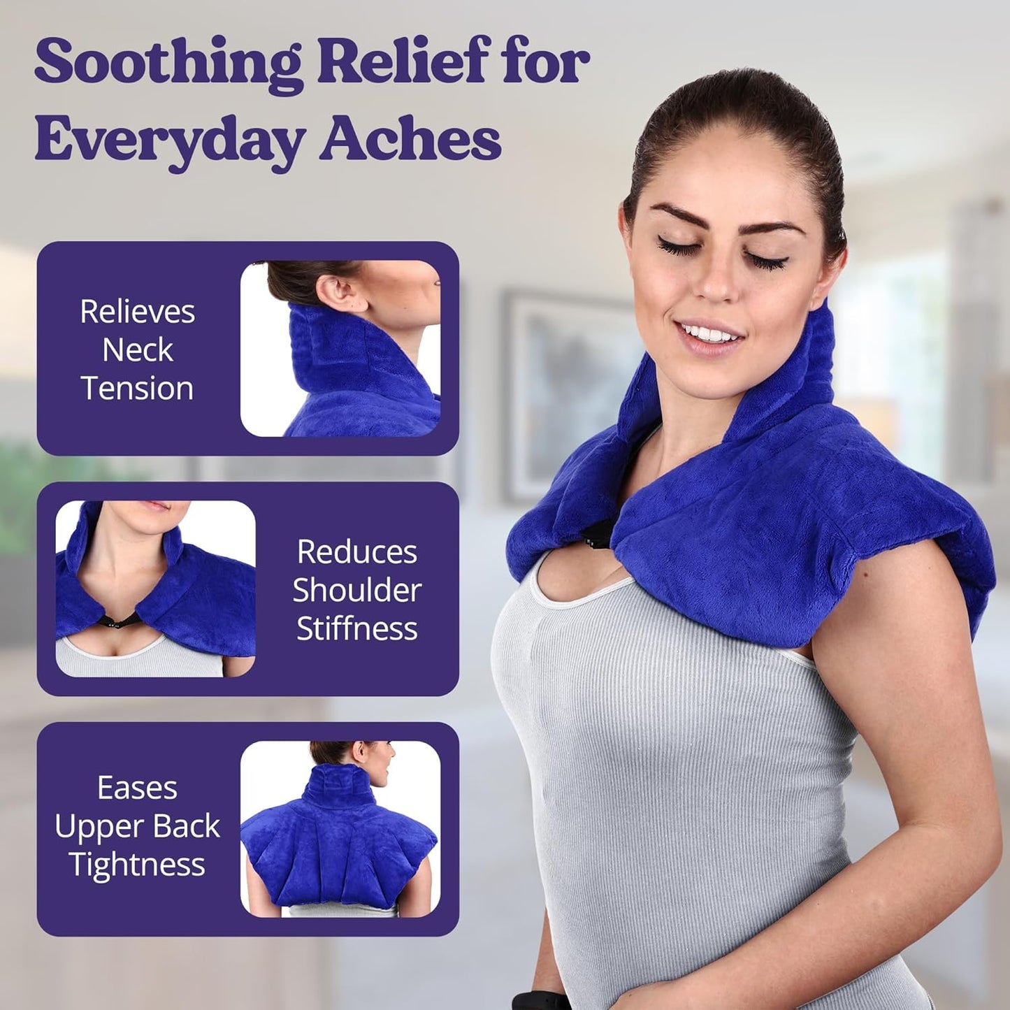 Microwavable Heating Pad for Neck, Shoulders, and Back by Joy & Grace | 5 Lb Weighted Neck & Shoulder Wrap | Moist Heat Therapy Pack for Relaxation and Comfort | Soft Micro-Mink Cover | Scented Blue