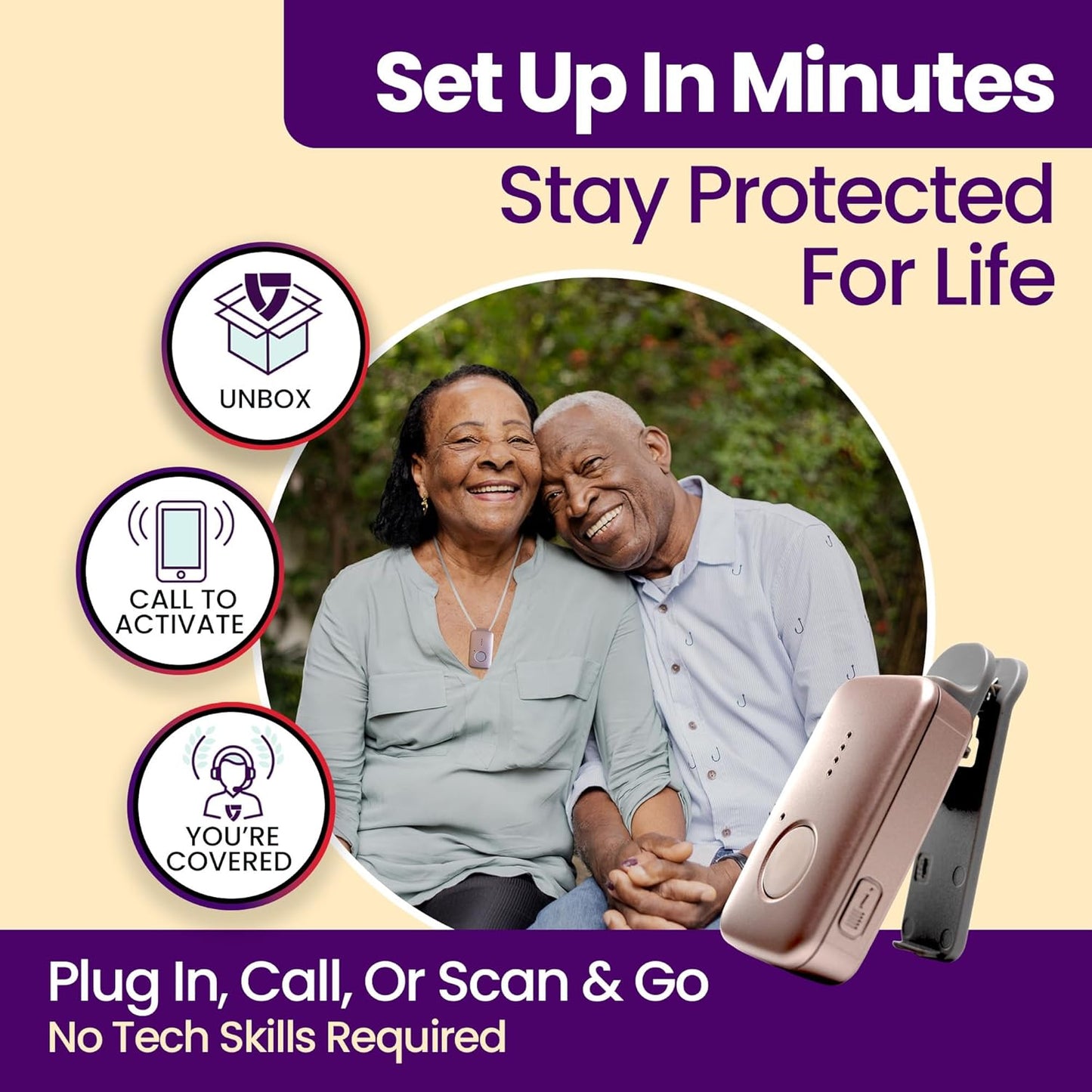 Medical Guardian MGMini | Medical Alert Device for Seniors | Water-Resistant, Emergency Call Button, 24/7 Monitoring, Step Counter, GPS Tracking | Monthly Subscription Required | Rose Gold