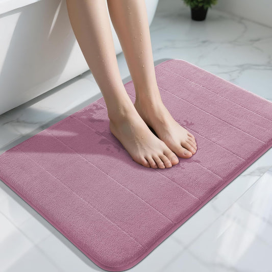 Yimobra Memory Foam Bath Mat, Super Soft Absorbent Bathroom Rug Non Slip 31.5x20 Inch, Quick Dry, Machine Washable Floor Carpet for Tub Shower, Home Decor Accessories, Mauve