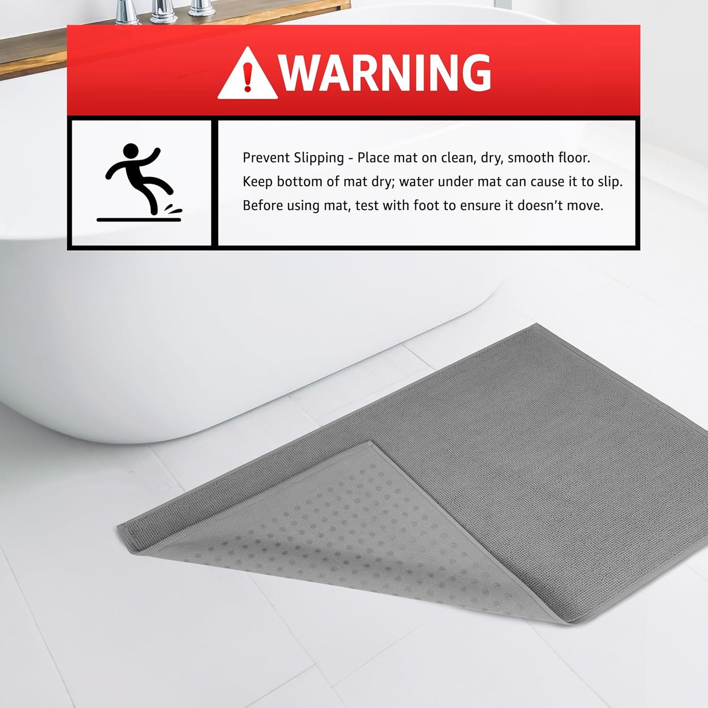 American Soft Linen Bath Rug, 17 in 24 in 100% Cotton Bath Mats Rugs for Bathroom, Slip Reducer Washable Shaggy Form Area Rugs, Light Grey Bath Rug