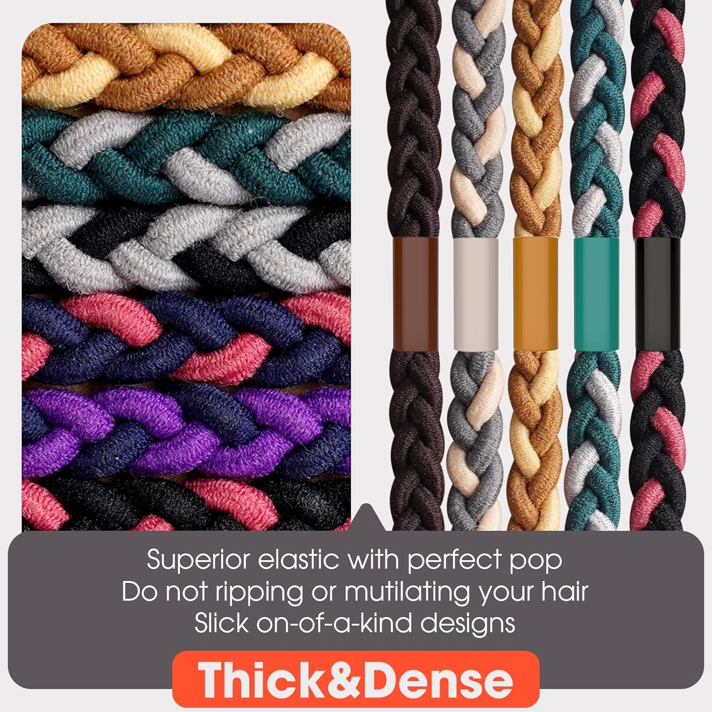 EasYoung 10pcs Braided Hair Ties for Thick, Curly Hair - No Crease Coils for Men's Buns & Women's Long Hair