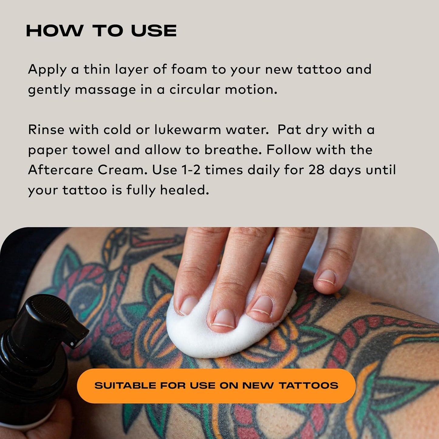 Stories & Ink Tattoo Care | AFTERCARE FOAM CLEANSER for fresh tattoos - For Fresh Tattoos, Soothes Skin, Ultra Gentle Soap, Sulfate Free, Fragrance-free, Vegan & Cruelty-free, 150 mL / 5.1 Fl Oz