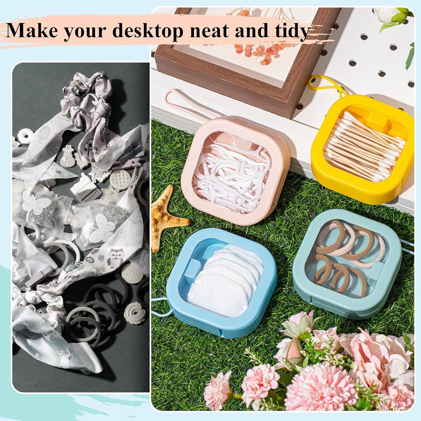 Kathfly 4 Pcs Vivid Colors Hair Tie Organizer Portable Hair Accessory Storage Containers Stackable Tie Bobby Pin Holder Home Cotton Swab Dispenser Accessories Jewelry Organizer Box