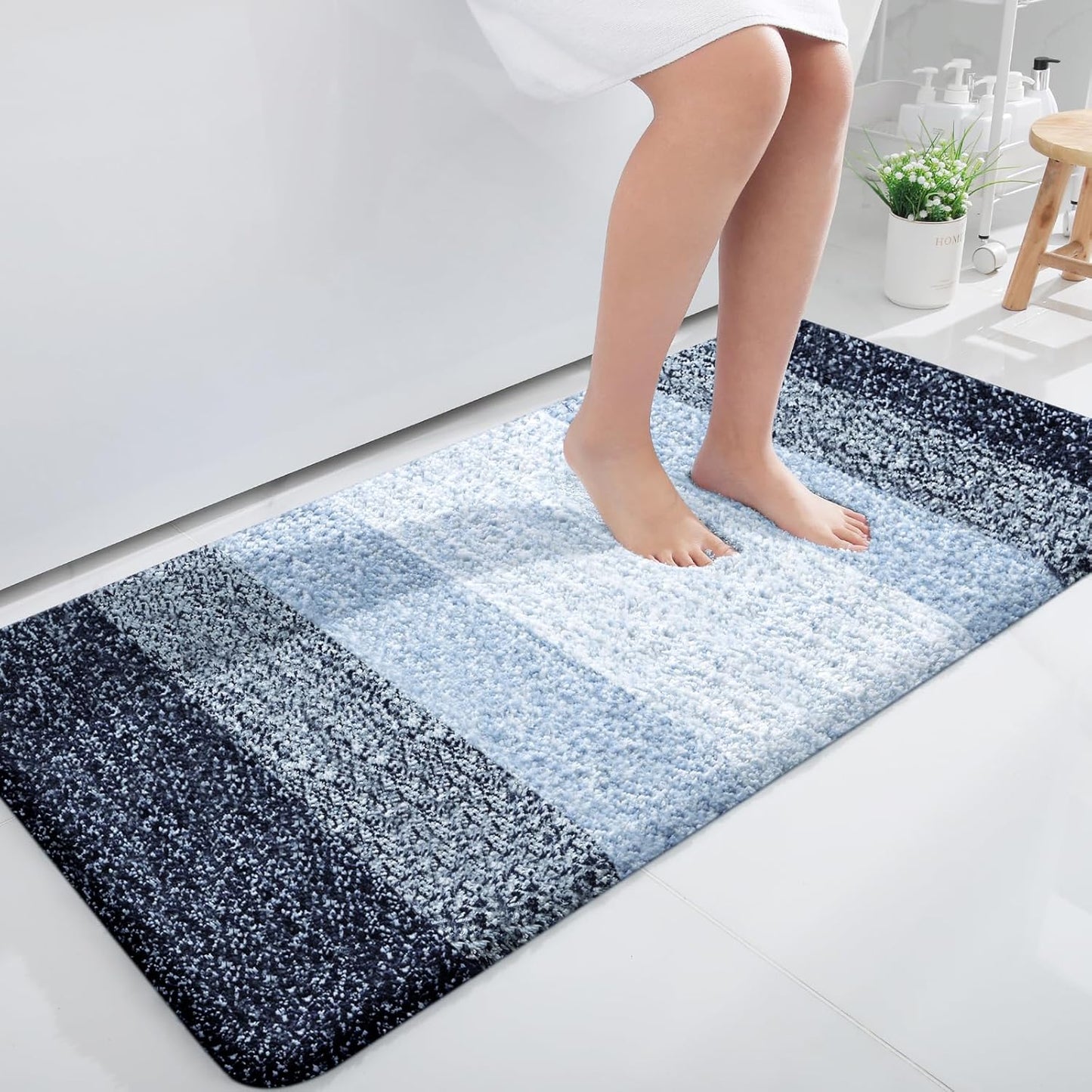 OLANLY Bathroom Runner Rugs 47x24, Extra Soft Absorbent Microfiber Bath Rugs, Rubber Backing, Quick Dry, Washable Bath Mats for Bathroom Floor, Tub and Shower, Home Decor Accessories, Navy Blue