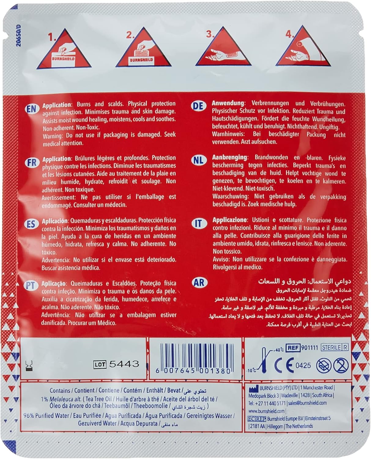 Burnshield Burn Dressing 4" x 4" – Sterile Hydrogel Trauma Pad for Minor Burns, Scalds & Sunburn – Single Use First Aid Treatment