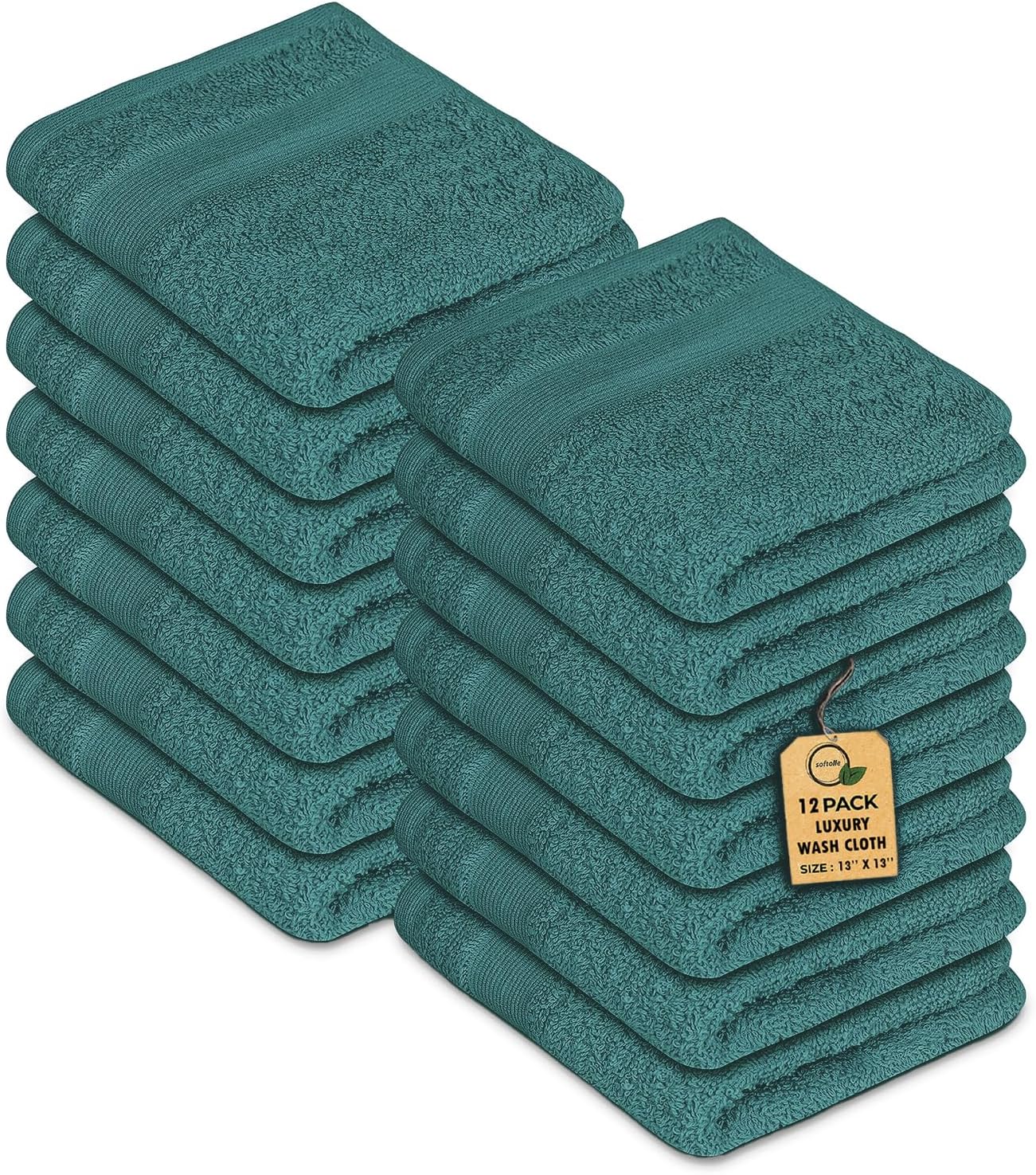 Premium Wash Cloths Pack of 12 (13" x 13") 100% Ring Spun Cotton | Luxury Washcloths | Ultra Soft Face Towels | Highly Absorbent Wash Cloths for face (Teal)