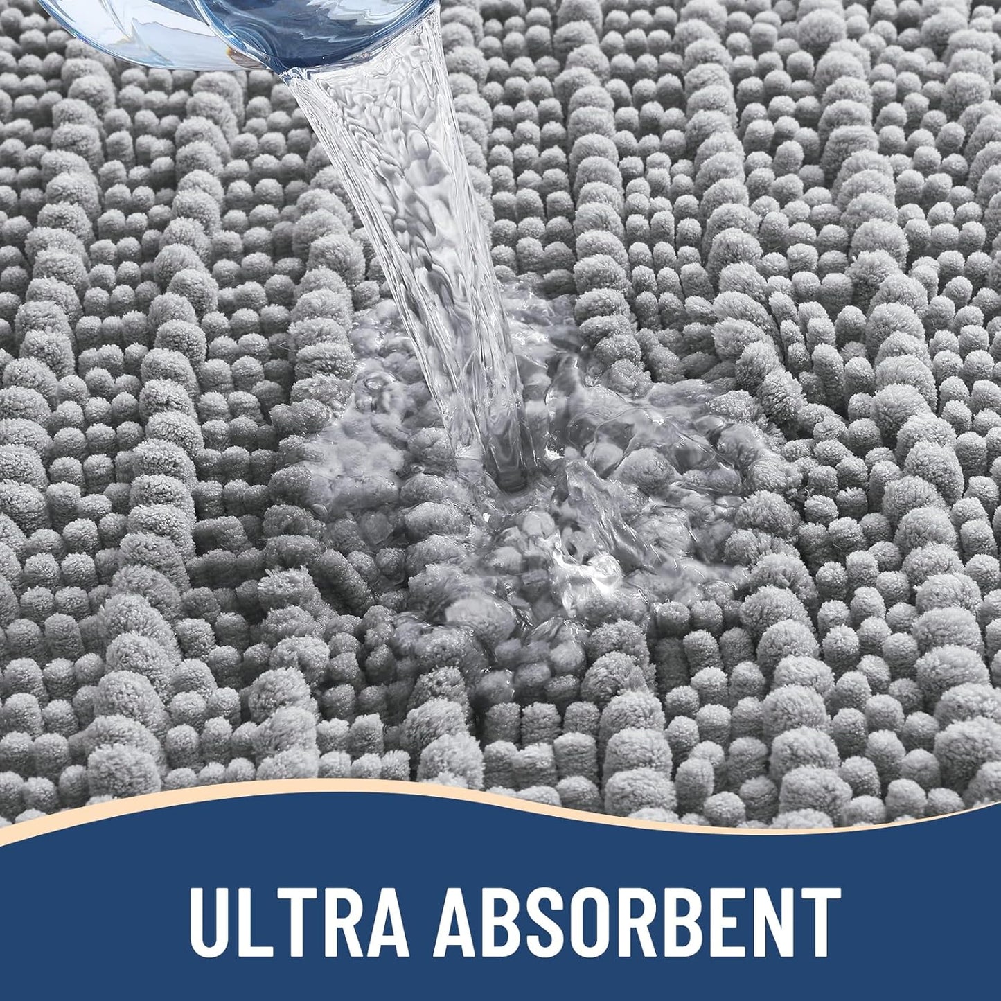 Arotive Luxury Chenille Bathroom Rug Mat, Extra Soft Thick Absorbent Shaggy Bath Rugs, Non-Slip Machine Wash Dry, Plush Bath Mats for Bathroom, Shower and Tub, 44x32, Light Grey