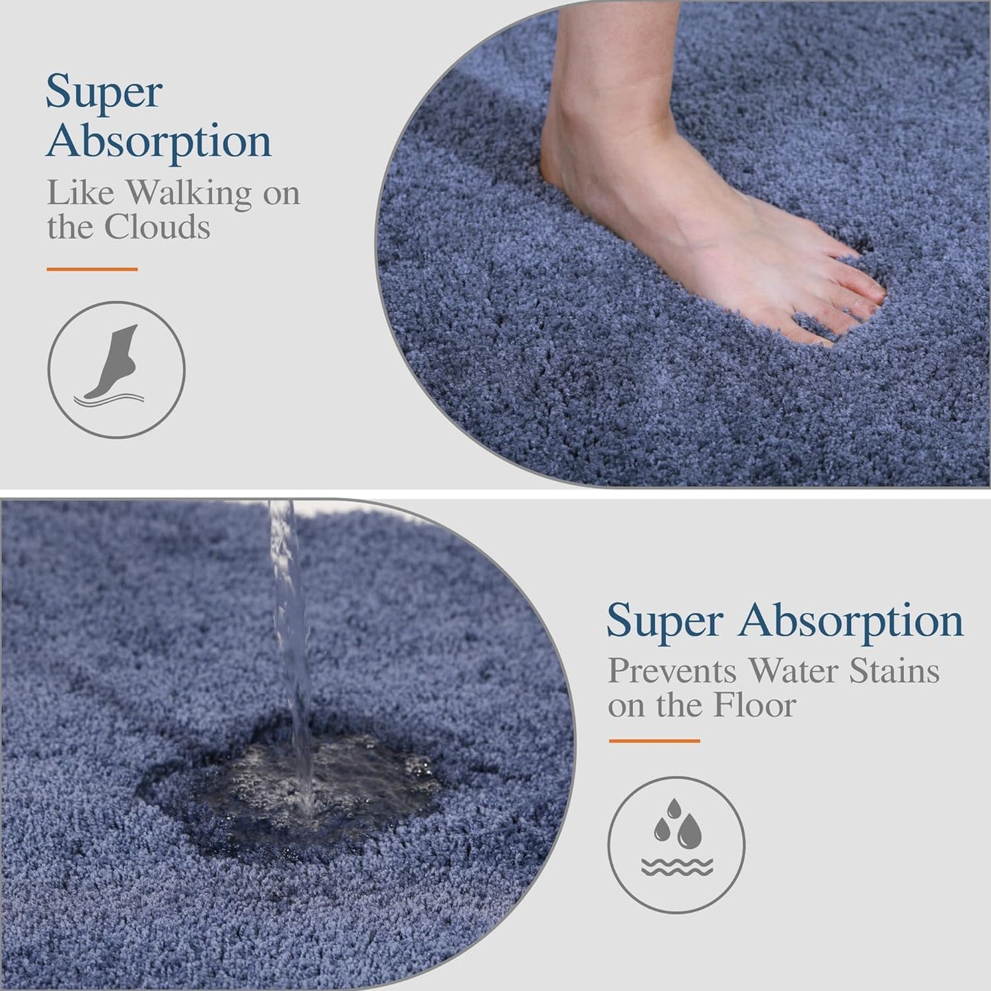 Walensee Blue High Pile Bathroom Rug, 24 x 36, Extra Soft & Absorbent, Non Slip, Machine Washable, Luxury Bath Mat for Bathroom