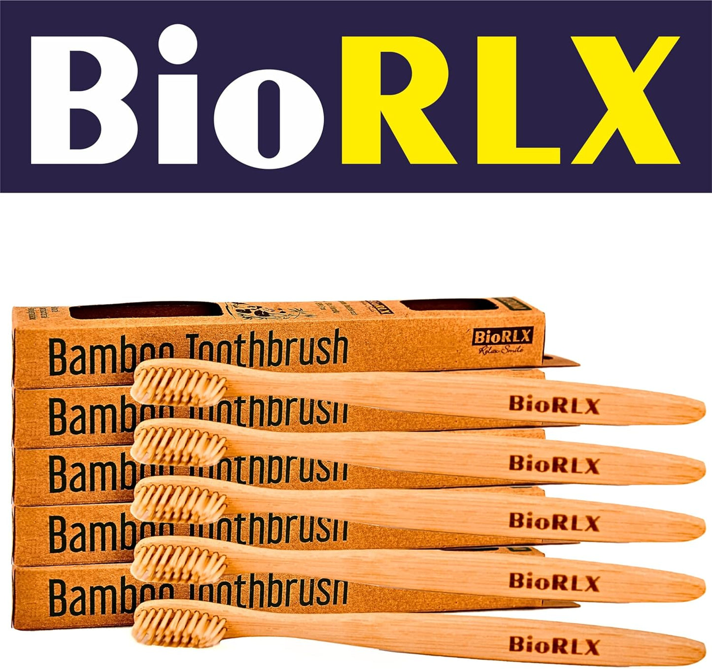 BioRLX Bamboo Toothbrush - Biodegradable Wooden Toothbrushes, Natural BPA Free - Wooden Toothbrush, Eco-Friendly - Compostable and Durable (Three Pieces, Medium)