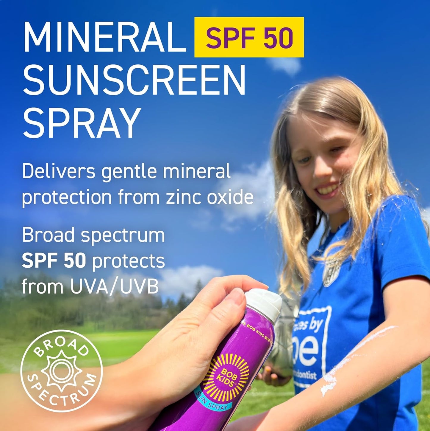 BOB KIDS SPF 50 Sun Spray, Mineral Sunscreen, Non Aerosol Continuous Spray, Water Resistant, Reef Friendly, 6 oz