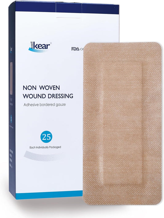 4"X8" 25 PCS Extra Large Sterile Nude Island Dressing Bandage for Wound - Self-Adhesive Boarded Gauze Pads - Latex Free - Medical Grade (Nude, 4"X8"-25PCS)