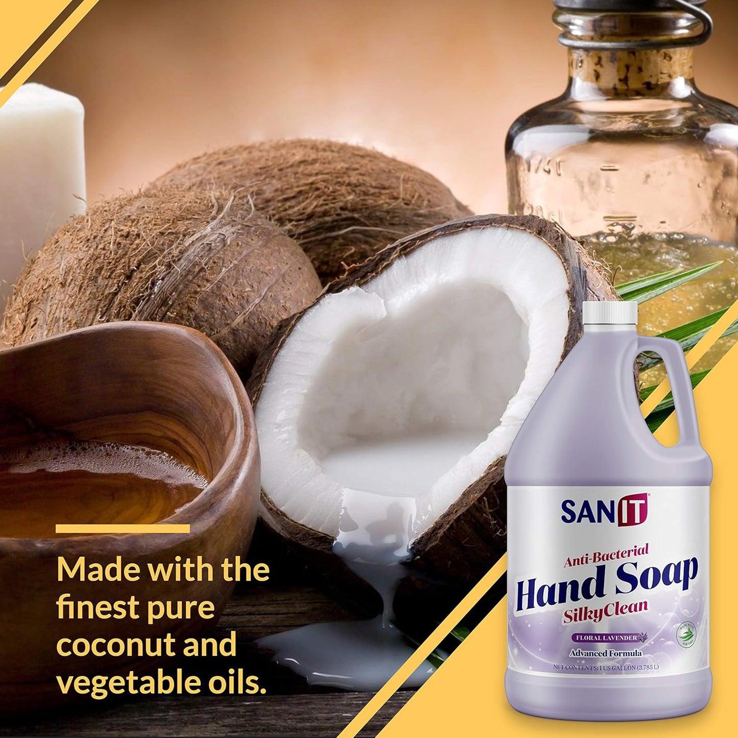 Sanit Silky Clean Antibacterial Liquid Gel Hand Soap Refill - Advanced Formula with Coconut Oil and Aloe Vera - All-Natural Moisturizing Hand Wash - Made in USA, Lavender, 1 Gallon