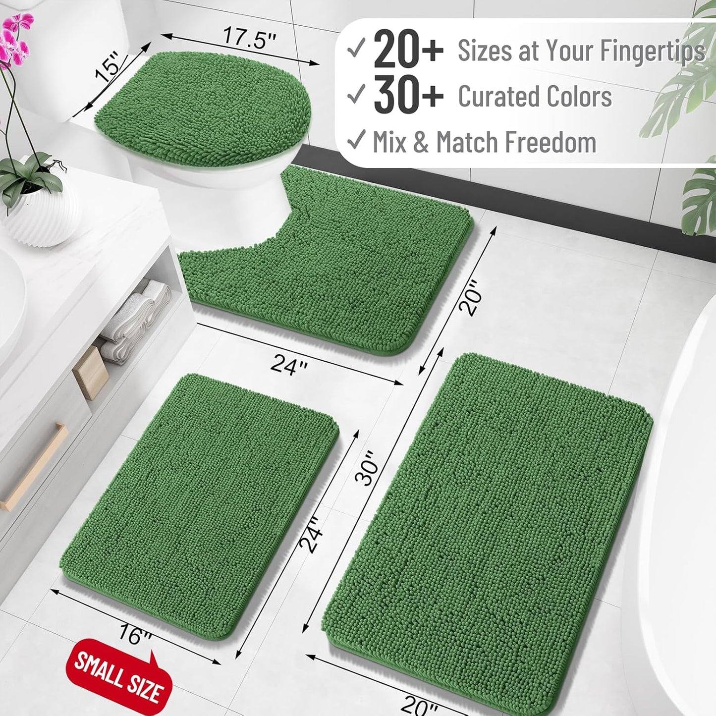 OLANLY Bathroom Rugs 30x20, Extra Soft Absorbent Chenille Bath Rugs, Rubber Backing Quick Dry, Machine Washable Bath Mats for Bathroom Floor, Tub and Shower, Home Decor Accessories, Olive Green