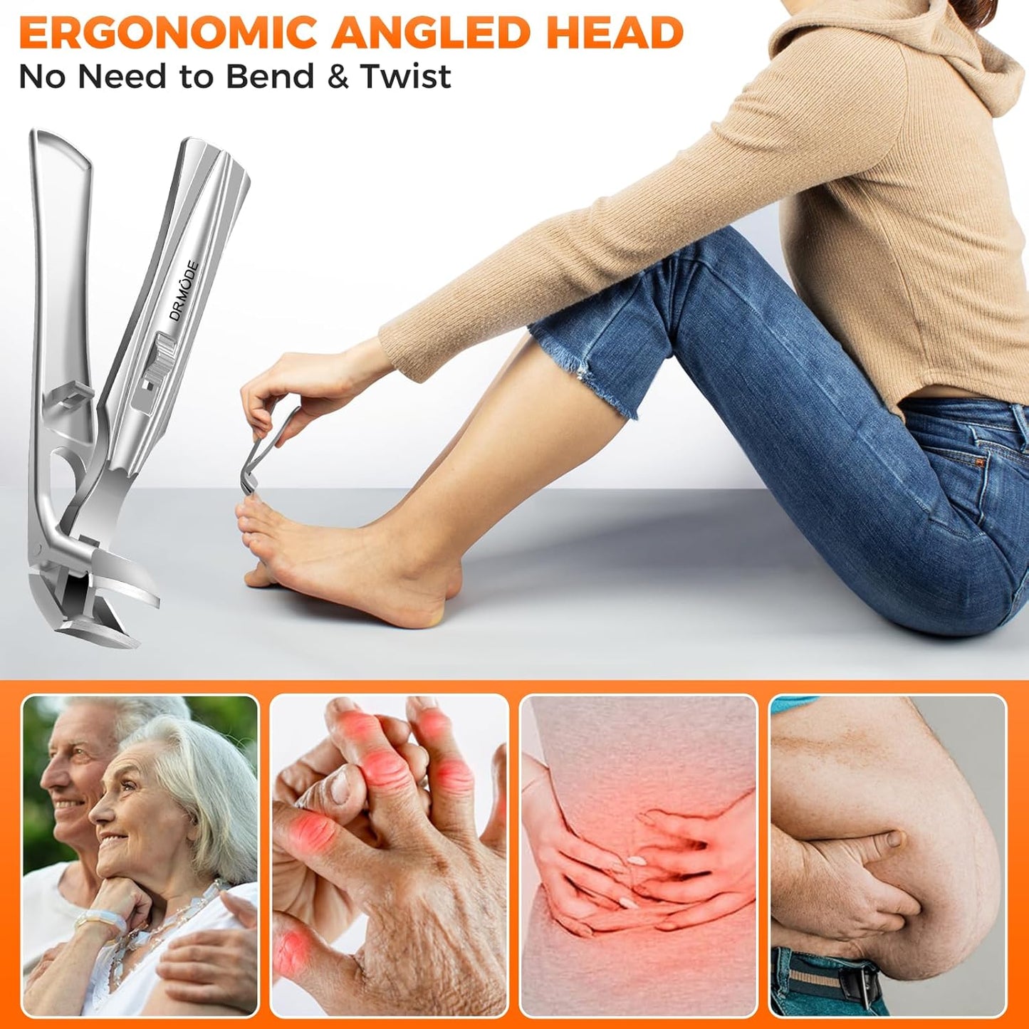 Toenail Clippers for Thick Nails for Seniors, Angled Head Large Toe Nail Clippers for Men with Catcher, Heavy Duty Wide Opening Fingernail Clippers Ultra Sharp Nail Cutter Trimmer- Silver