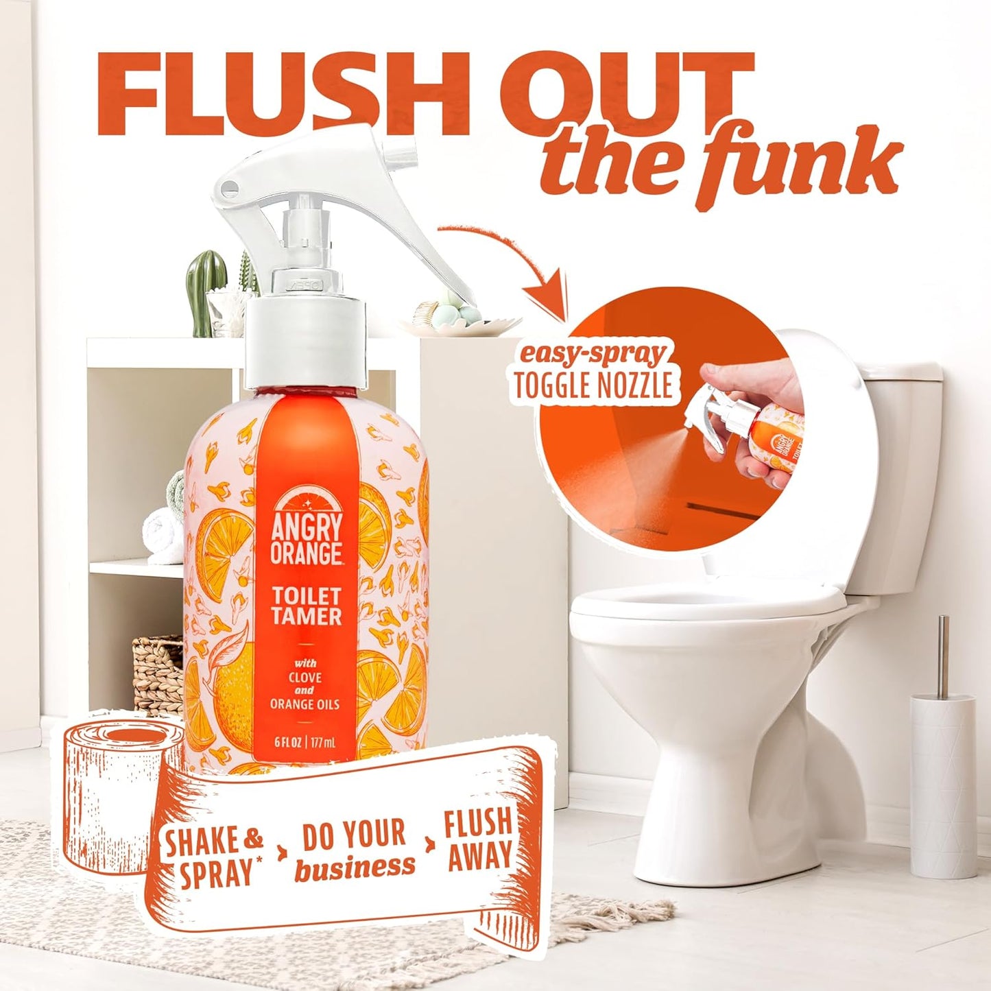 ANGRY ORANGE Toilet Tamer Bathroom Spray - Citrus Orange Spice - 6 oz