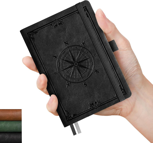 AHGXG Small Lined Pocket Journal Notebook for Men - 256 Numbered Pages College Ruled B6 Mini Journal, Vintage Soft Leather Hardcover, 80gsm Paper, for Women Work Office School, 4.1'' X 5.7''- Black