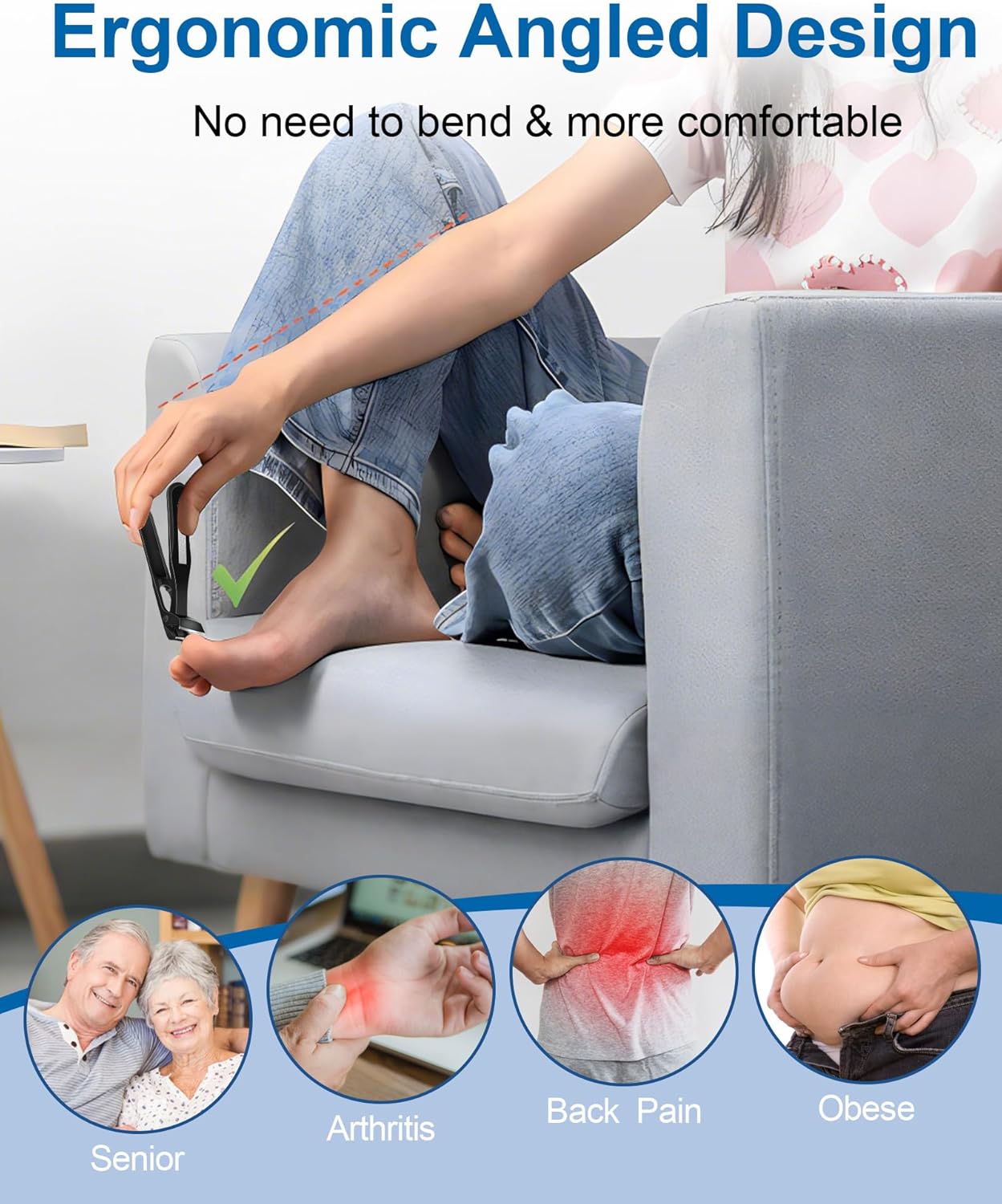 Toenail Clippers for Thick Toenails & Ingrown Nails, Slanted Curved Blade, Wide Mouth, Angled Head Toe Nail Clippers for Seniors with Long Handle & No Splash Catcher - Black