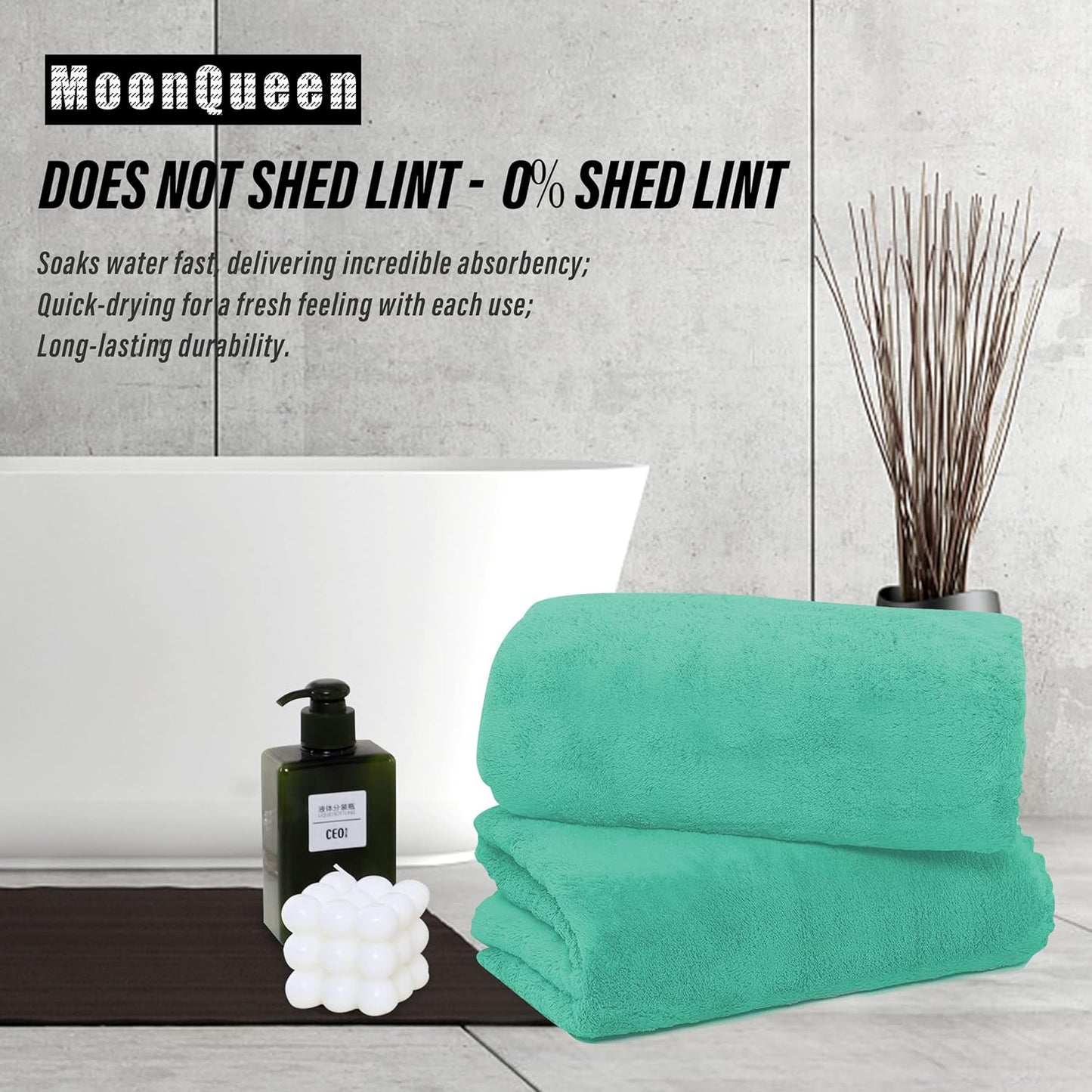 MOONQUEEN 6 Pack Premium Bath Towel Set - Quick Drying - Microfiber Coral Velvet Highly Absorbent Towels - Multipurpose Use as Bath Fitness, Bathroom, Shower, Sports, Yoga Towel (Aqua Green)