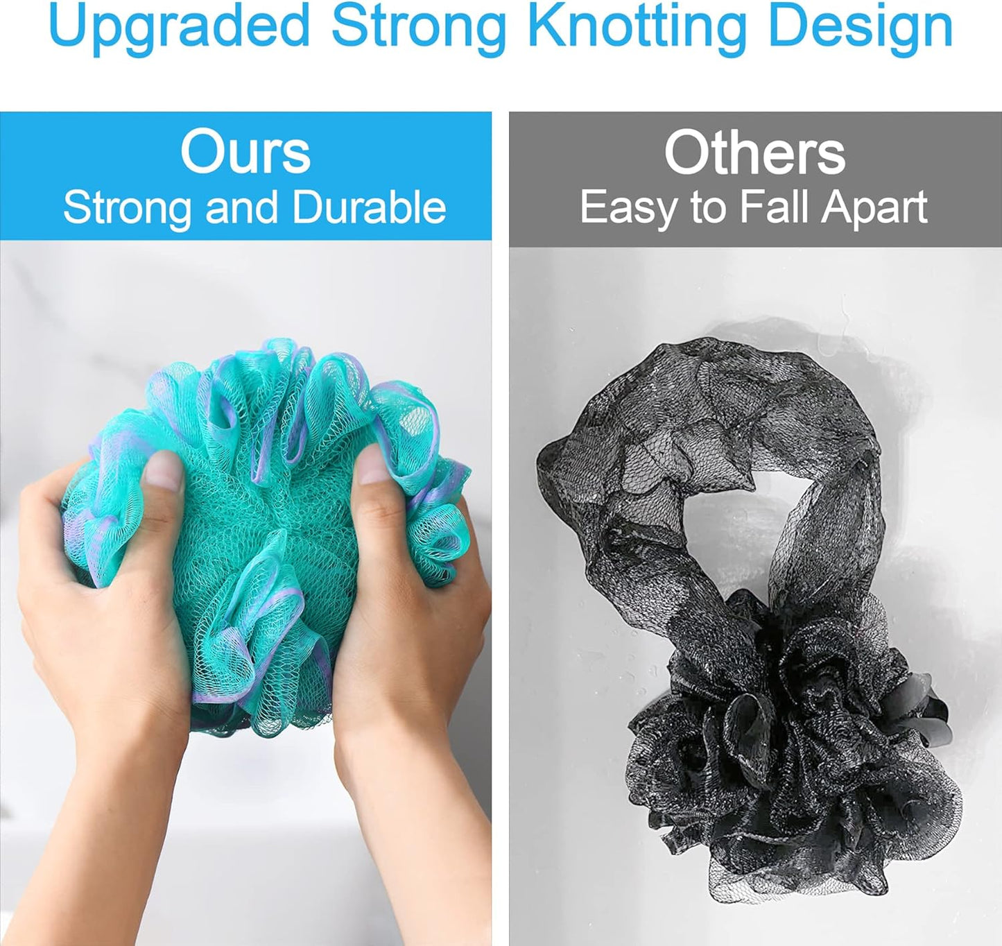 AmazerBath Loofah Sponge 60g/Piece, Exfoliating Bath Sponge Body Scrubber - Loofa Set of 4 Flower Color (Green-Purple)